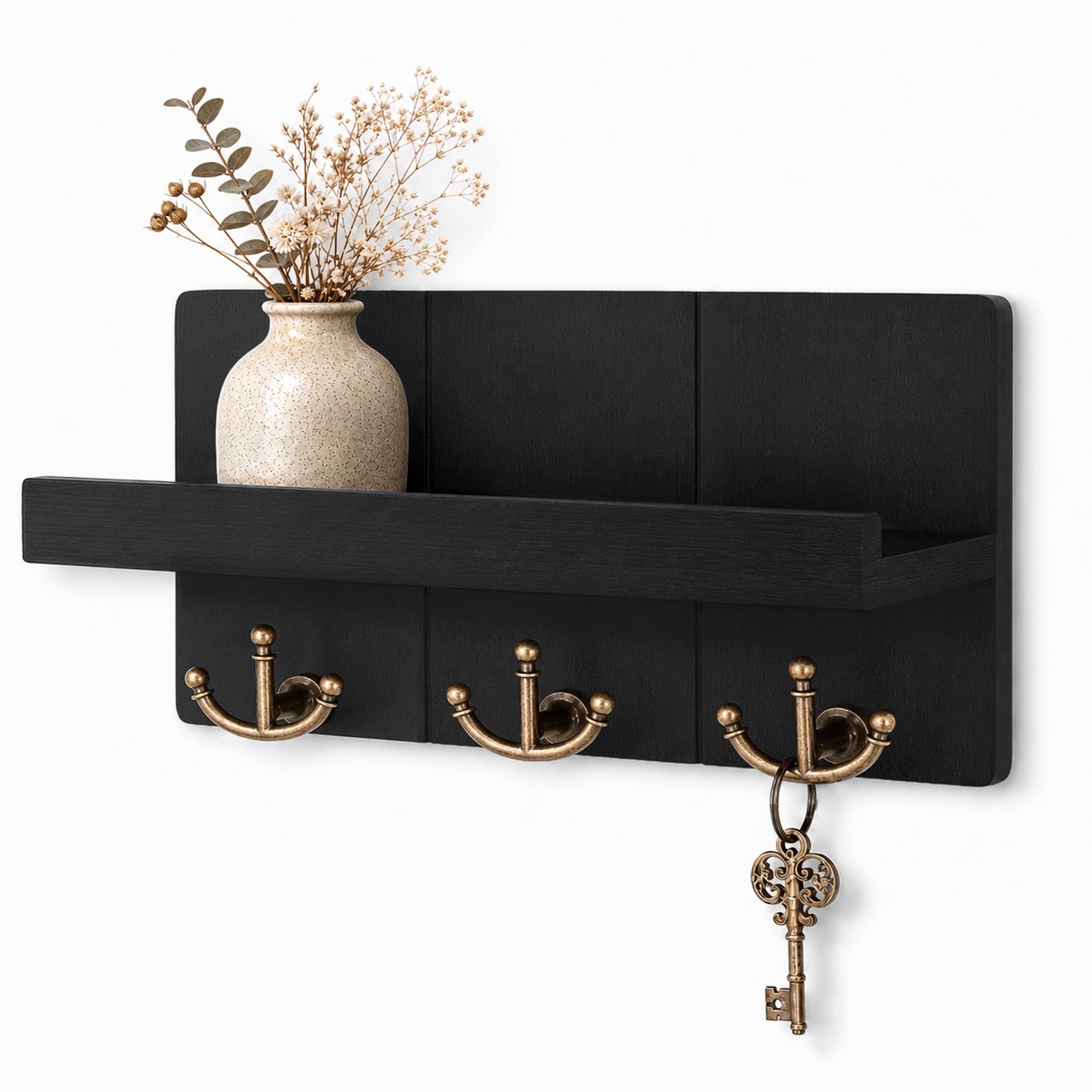 Rebee Vision Key Holder Wall Mount with 3 Hooks for Entryway, Modern Black