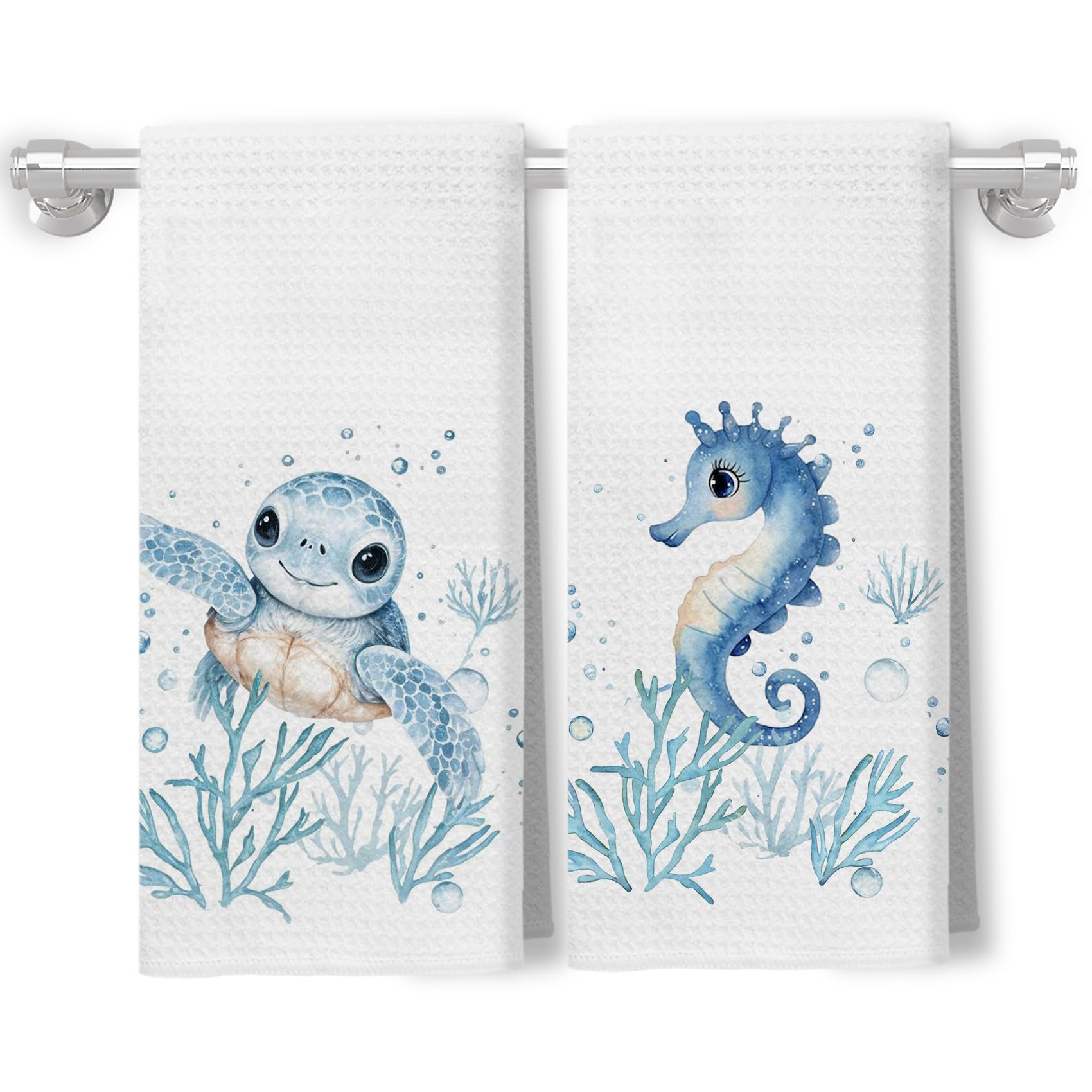 Coastal Beach Kitchen Towels - Sea Turtle Nautical Hand Towels For Bathroom & Kitchen Decor - View #9