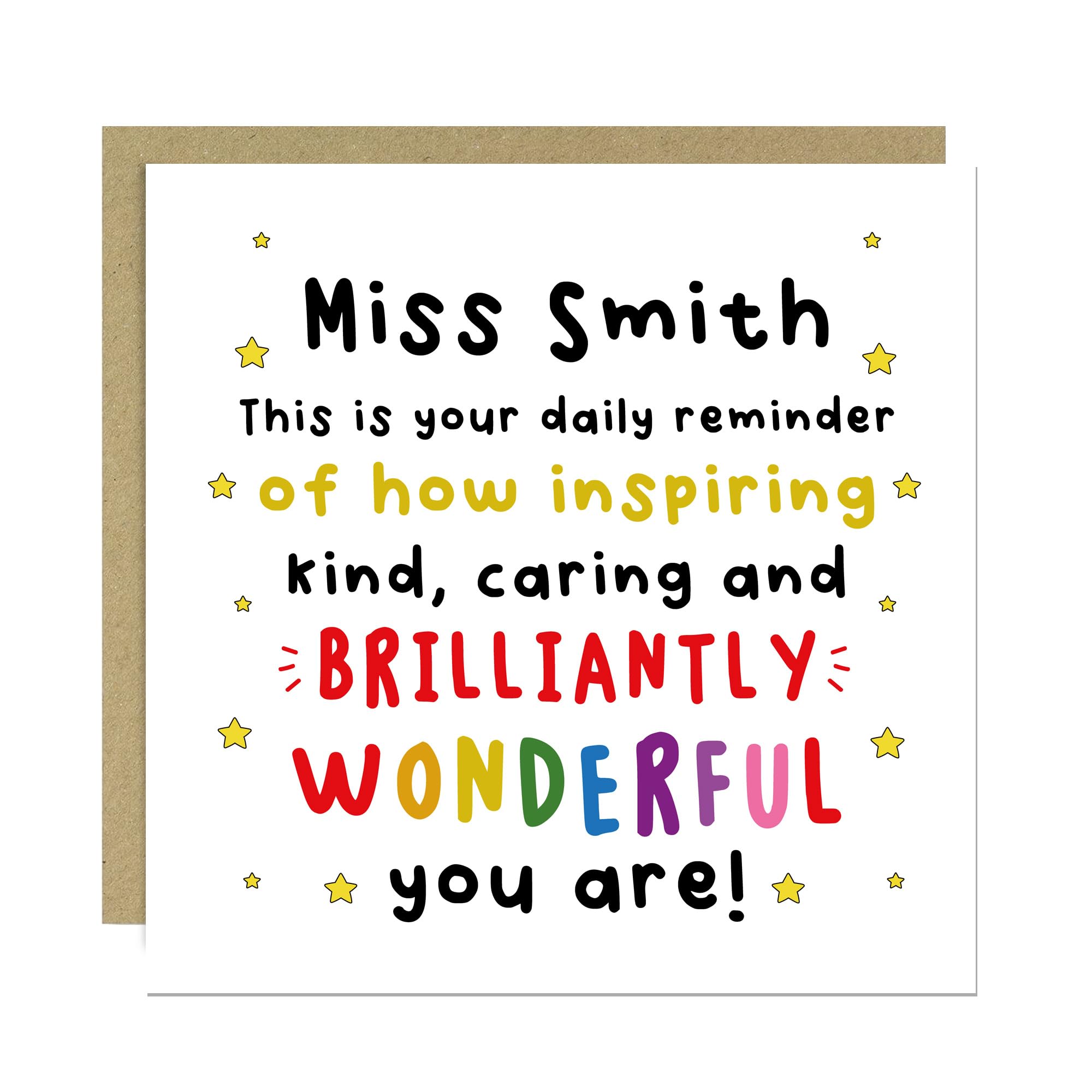 RED OCEAN PERSONALISED Teacher Card Thank You Cards for Teacher Brilliantly Wonderful Card For Thanks With Envelope Included Leaving School Nursery From Student Child