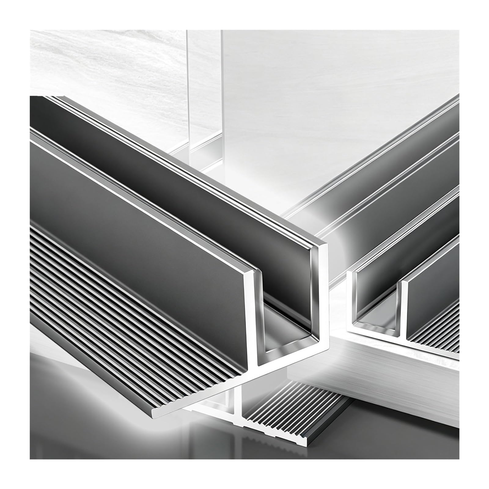 Profil aluminiowy F do prysznica Heavy Duty | Z PVC nizione pasuje do szklanych ścianek prysznicowych 8/10/12 mm (12 mm szary, 240 cm / 94.5 in/94,5 cala)