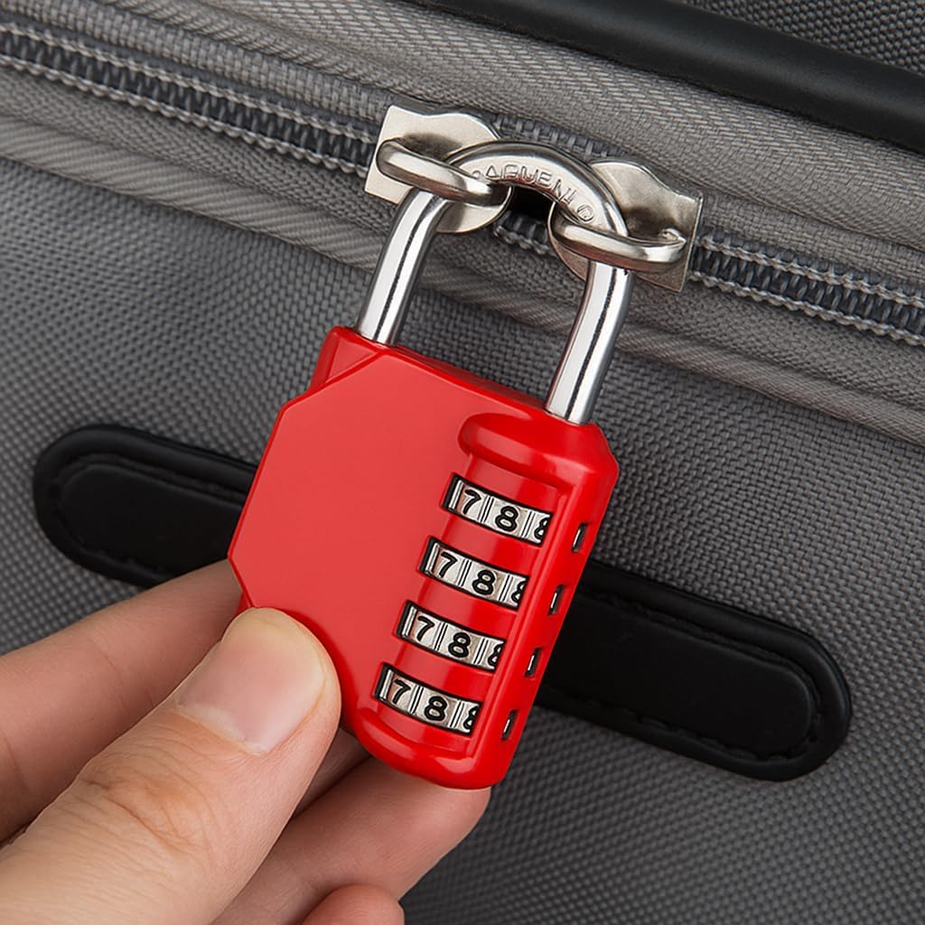 4-Dial Combination Padlock, Heavy Duty Security Lock for Gym Lockers Storage Units, Classic Design Keyless Lock (Red)