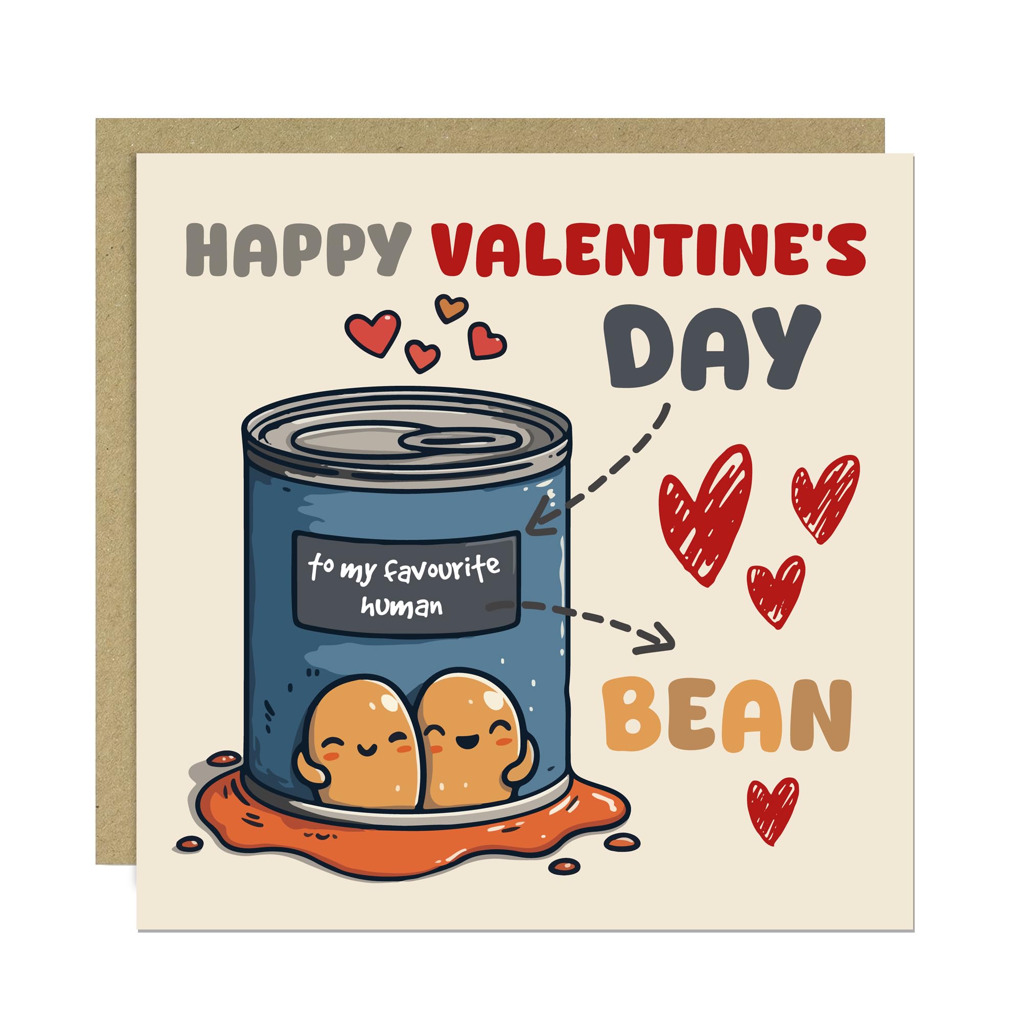 RED OCEAN Funny Valentines Day Card, Humorous You Are My Favourite Human Bean Design, Perfect Card For Husband Wife Boyfriend Girlfriend With Kraft Envelope