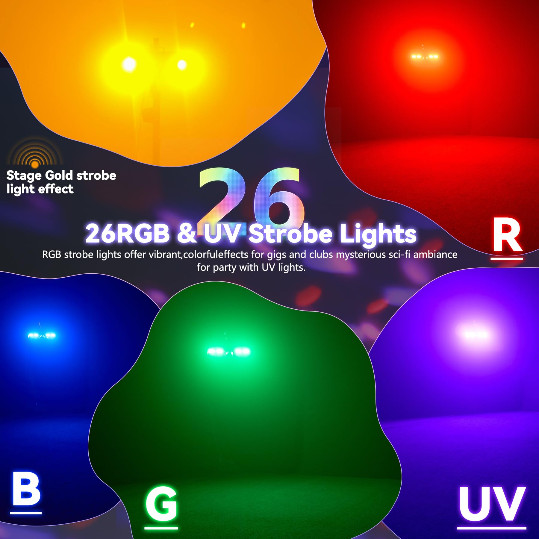 Luce DJ 7 In 1 Con Telecomando – DMX512 E Attivazione Musicale – RGB LED E Stroboscopio Giallo – Per Feste, Club E Concerti