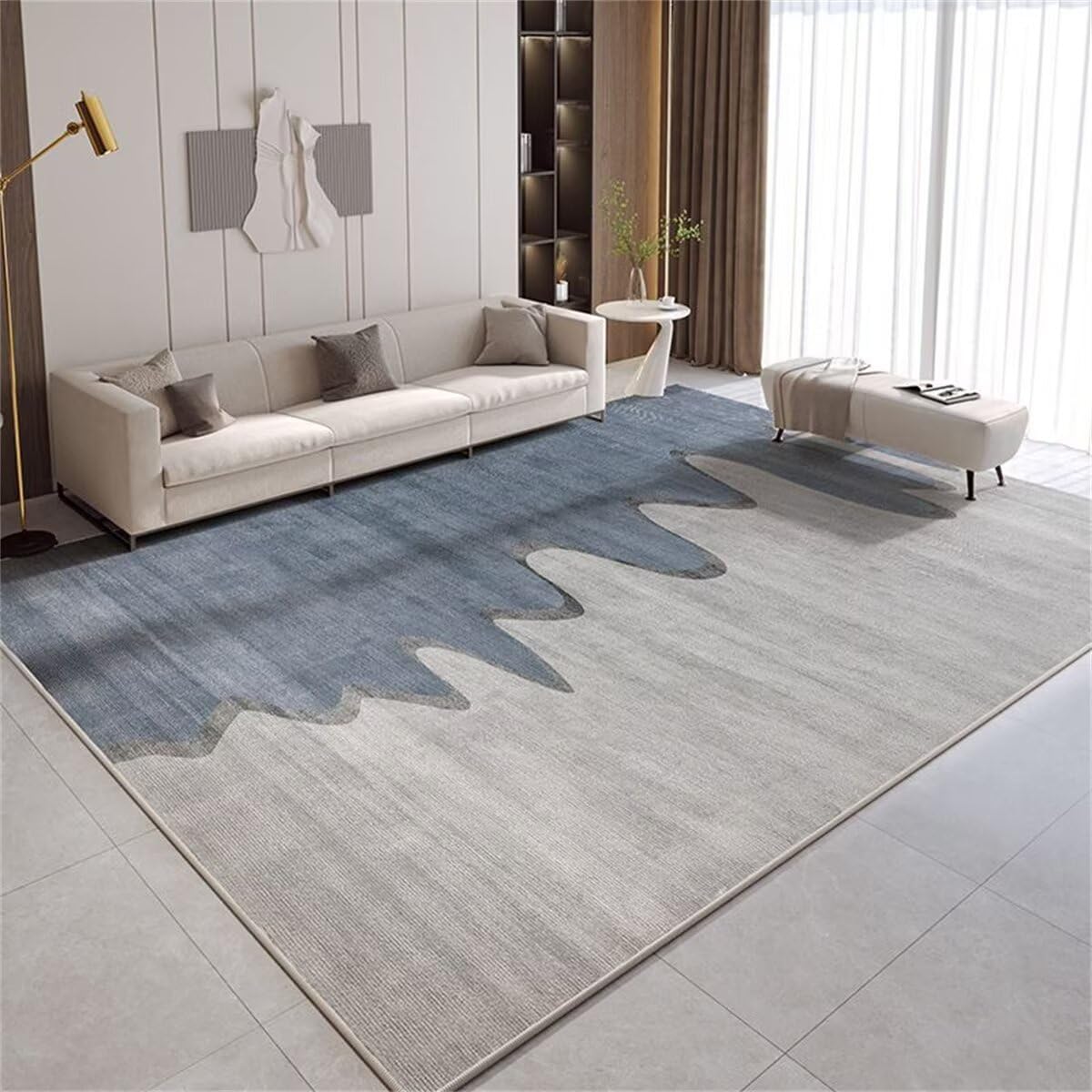 Tapis géant abstrait bleu 160x280cm grand format gris salon