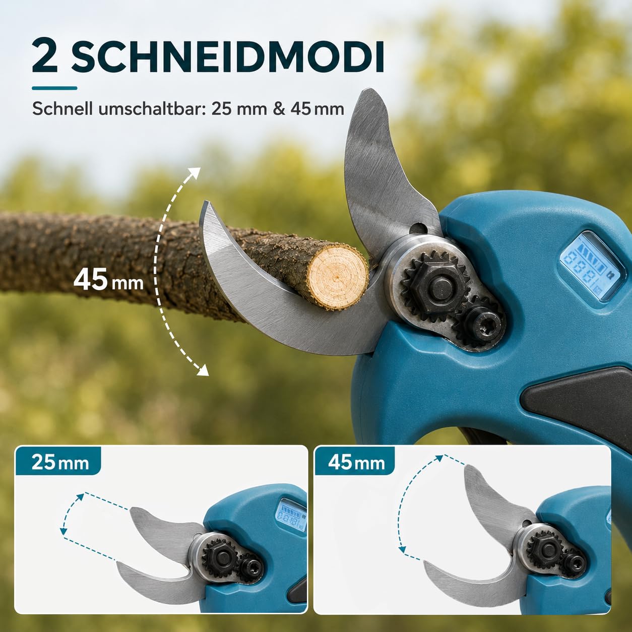 Akku-Astschere Professionelle Passend Kompatibel mit Makita Akku | 45mm Elektrische Gartenschere mit Akku, SK5 Klingen, LED-Display, Doppelte Sicherheitsverriegelung für Garten, Sträucher