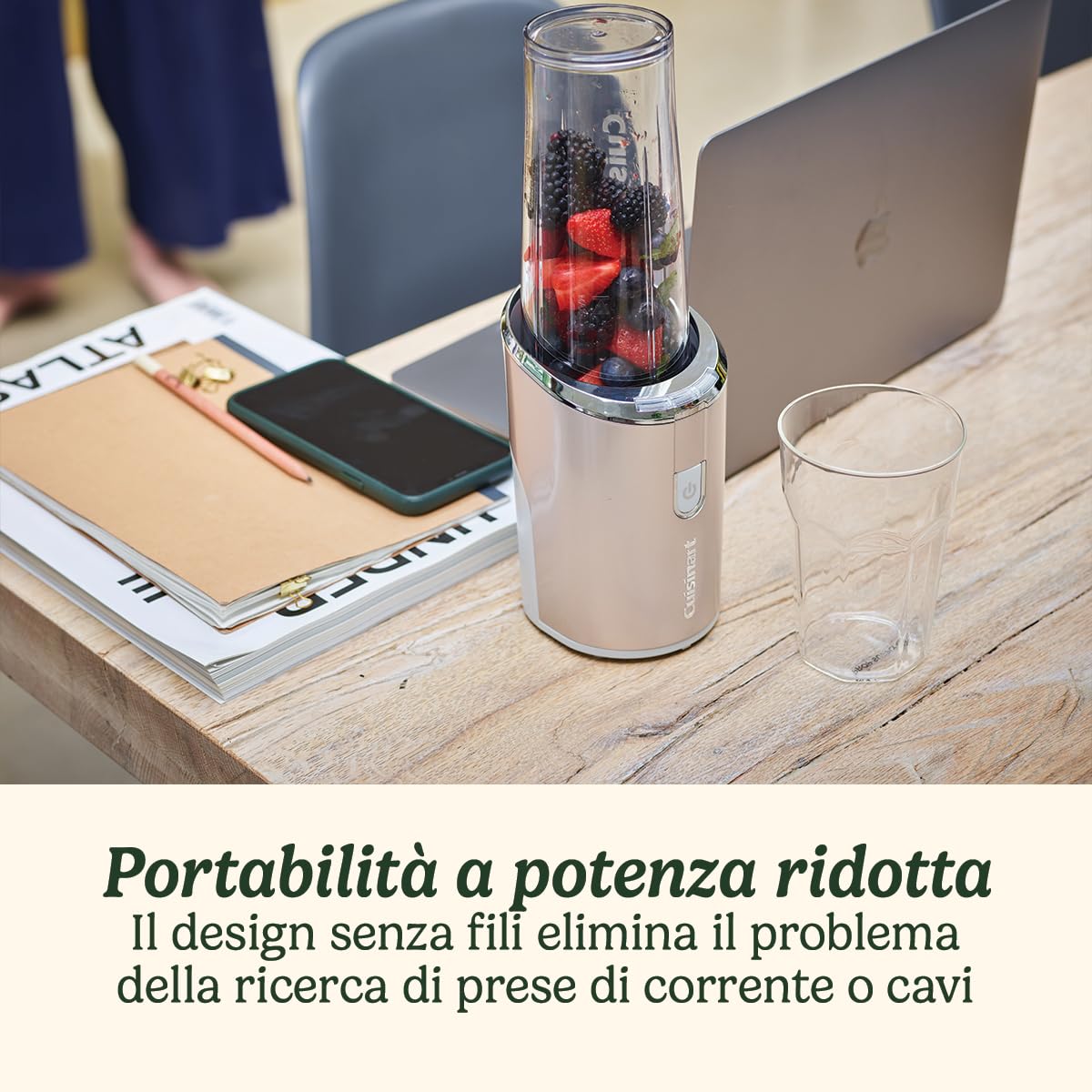 Cuisinart Cordless On the Go Blender | Bottiglia da 450 ml | Frullatore portatile per smoothie, frappe | Ricaricabile via USB, portatile | Tazza per frullare in Tritan BPA free con coperchio incluso