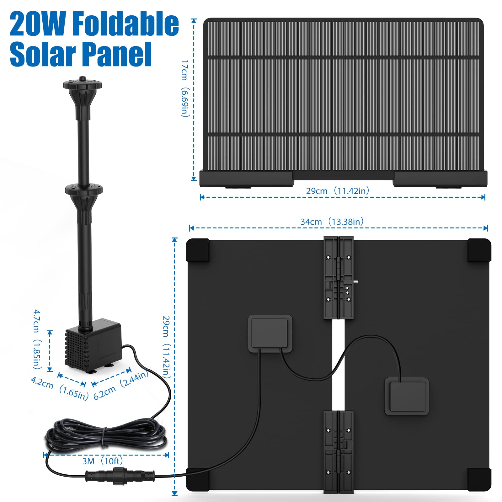 AISITIN Fuente Solar Jardin Exterior 20W de Bricolaje Última Actualización Bomba de Agua Solar Plegable Jardín Estanque, Fuente de Agua de Bricolaje(20W)