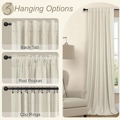 Miniatura 6 de 2 cortinas opacas de lino sintéticoarpillera de estilo campestremoderno para dormitorio, sala, puerta corrediza de cristal, con pestaña trasera, de