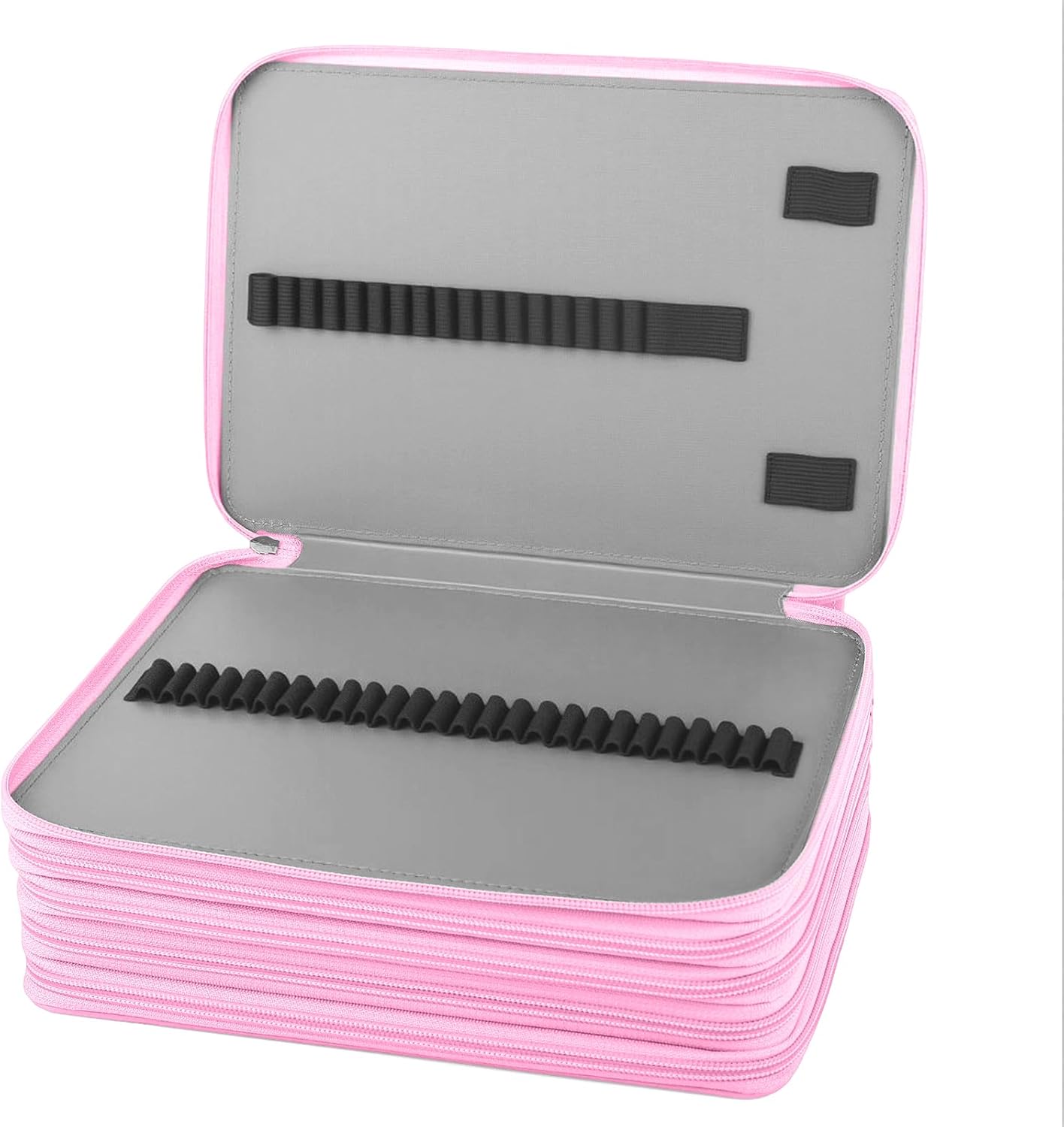Vomgomfom 252 Slots Pencil Bag, 5-Layer Zipper Art Supply Organizer, PU Leather Portable Colored Pencil Case with Handle for 252 Watercolor Pens, Gel Pens (Pink Rose)