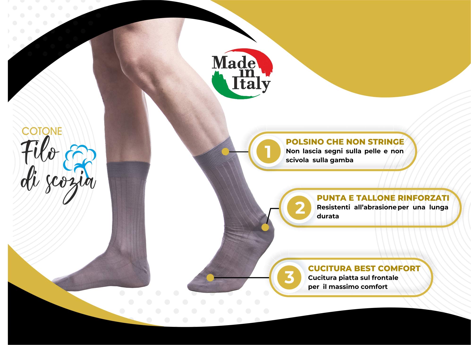 PETTI Artigiani Italiani - Calzini, Calze Uomo, Calzino Uomo, Calze Lunghe e Corte Uomo, 6 Paia Calze Uomo Filo di Scozia, 100% Made in Italy