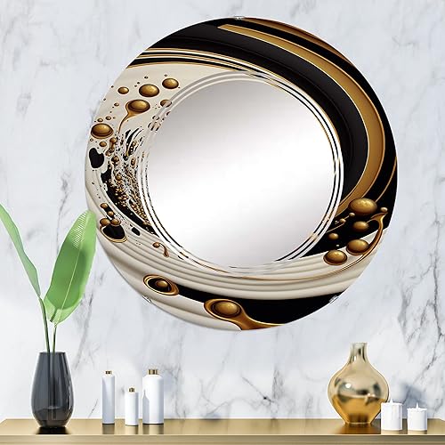 Miniatura 2 de DesignQ Black, Silver and Gold Blending Swirls IV- Vanity Mirror, Bathroom Mirrors, Wall Mirrors for Living Room, Bedroom - Round Mirror - Large