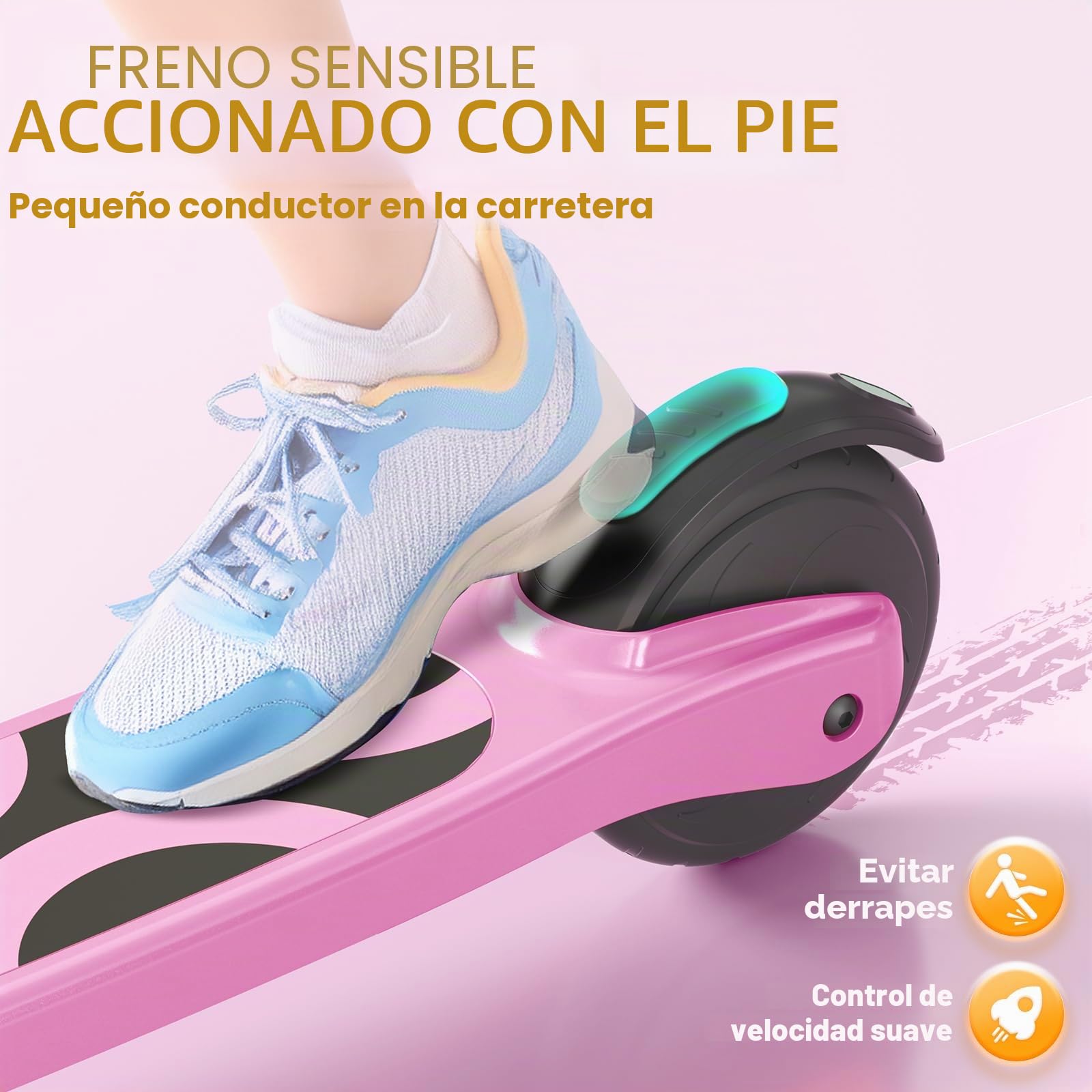 SISIGAD - Patinete eléctrico Infantil de 6 a 8 a 10 años, eléctrico para niños, 5,3 Pulgadas, con luz LED Colorida y 3 Alturas Ajustables, Scooter eléctrico para niños, Carga máxima 70 kg, Velocidad