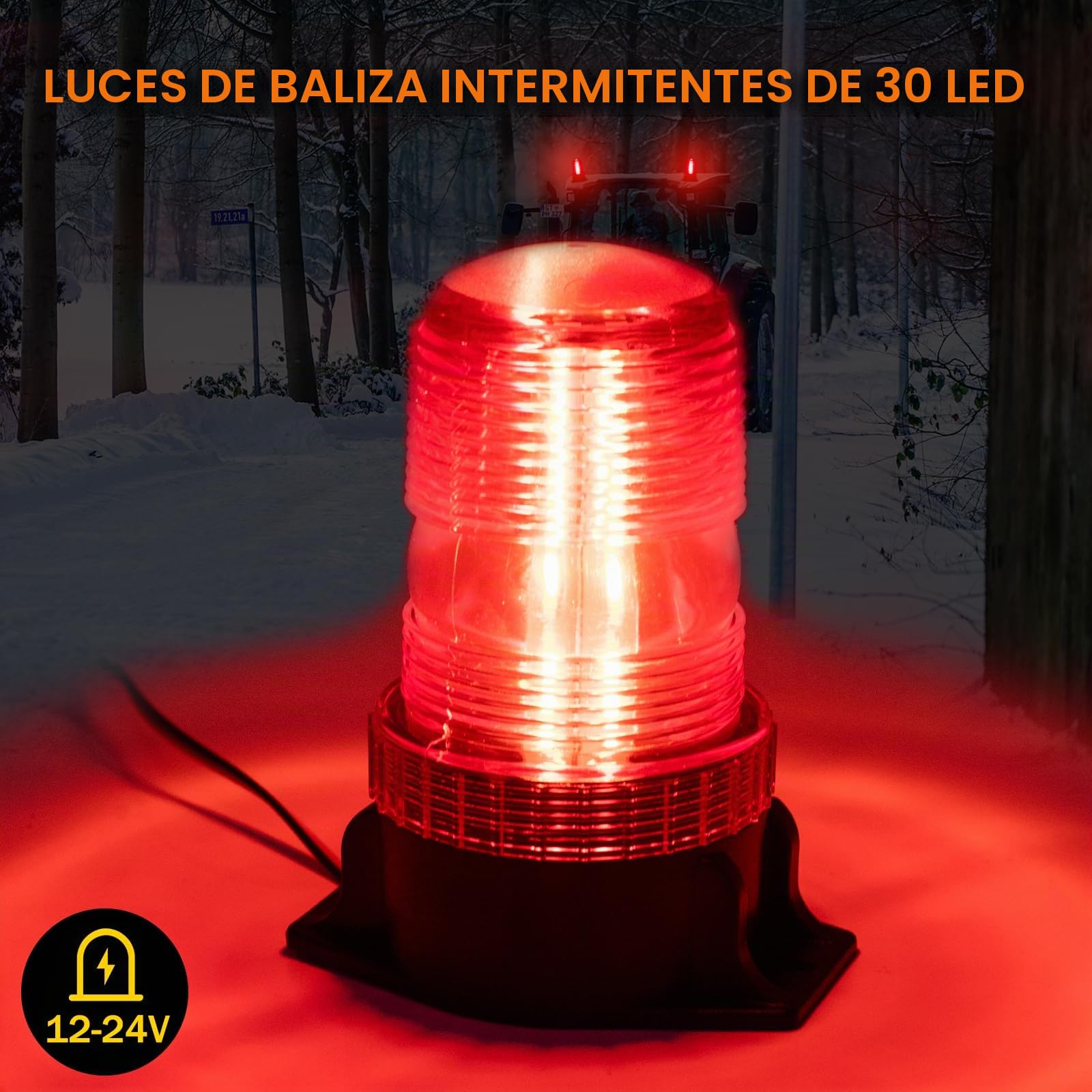 Biqing 1PC Luz de Baliza de Advertencia LED Rojo,30LED Luces de Advertencia Estroboscópicas 12V 24V Luz Rotativa de Advertencia Estroboscopica para Autobús escolar Tractor Excavadoras Camión