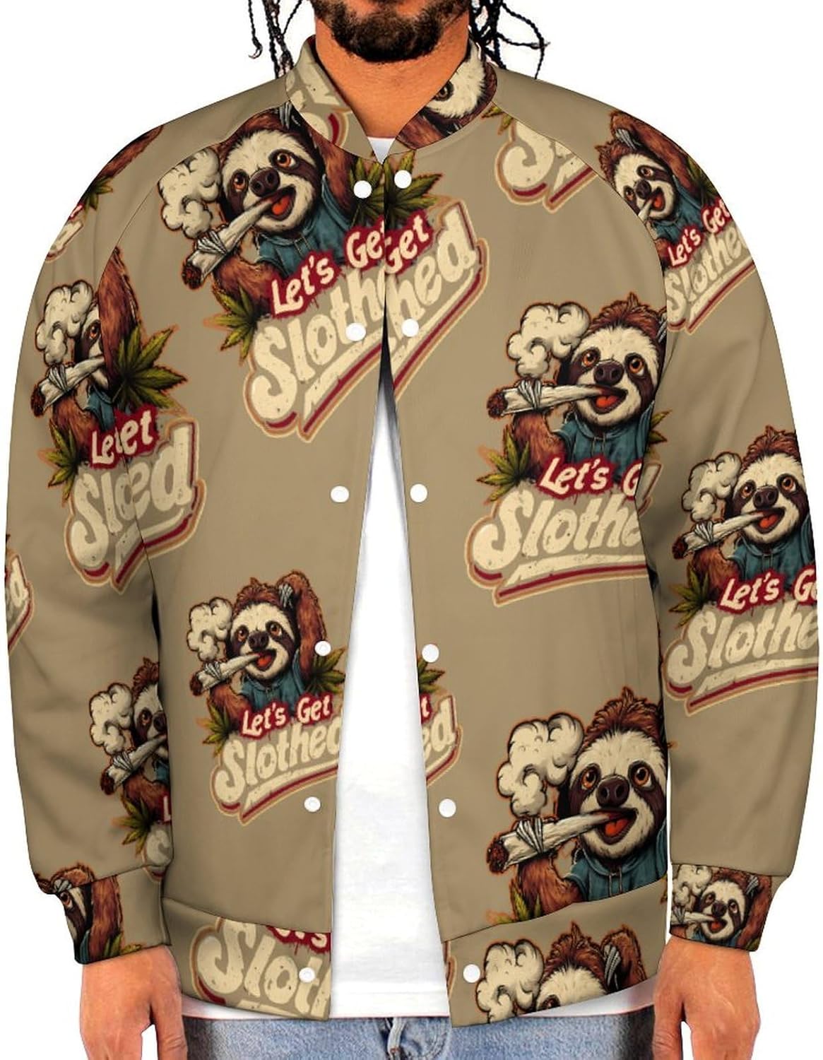 Let's Get Slothed Men's Baseball Bomber Lightweight Jacket Casual Coats Streetwear