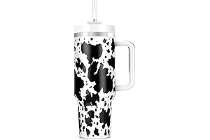 Cow Print Tumbler 40 oz with Handle | H2.0 Rainbow Paint Insulated Travel Mug