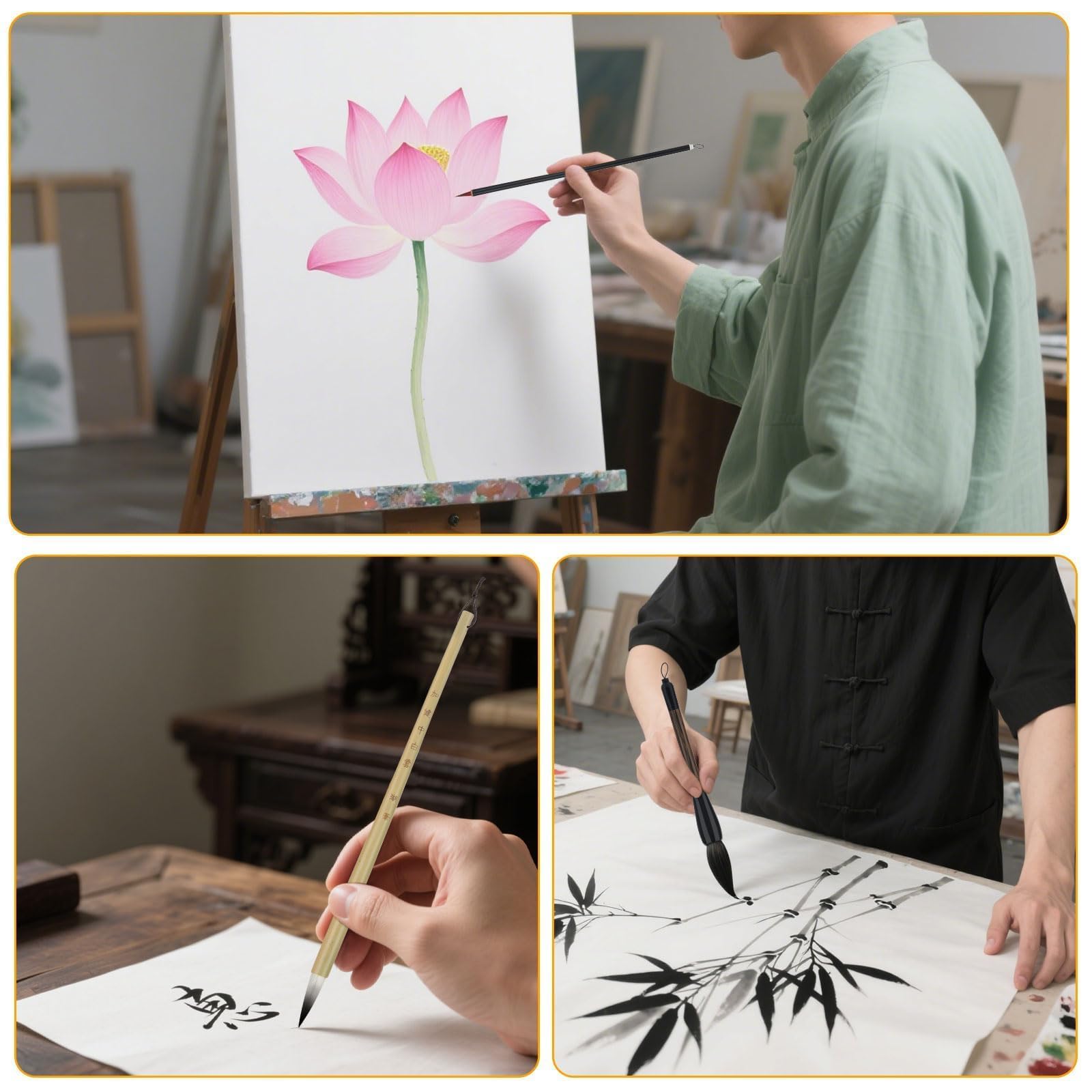 Linkstyle Set di 12 pennelli per calligrafia cinese, dimensioni miste giapponesi, Kanji Sumi, pennelli per pittura a inchiostro per principianti
