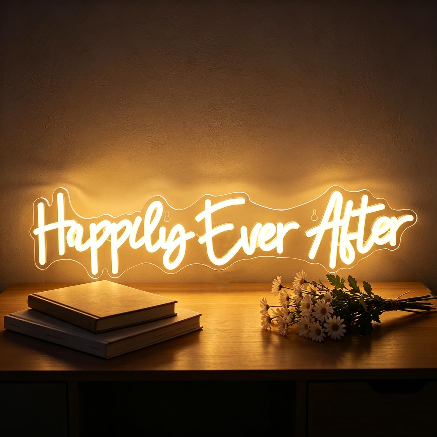 Happily Ever After Neon Sign LED Neon Wedding Banner Sign Light Up for Wall Decor, Dimmable USB Powered Neon Light for Wedding Engagement Bridal Shower Valentines Party Decoration 15.7”x5.1” — image 1