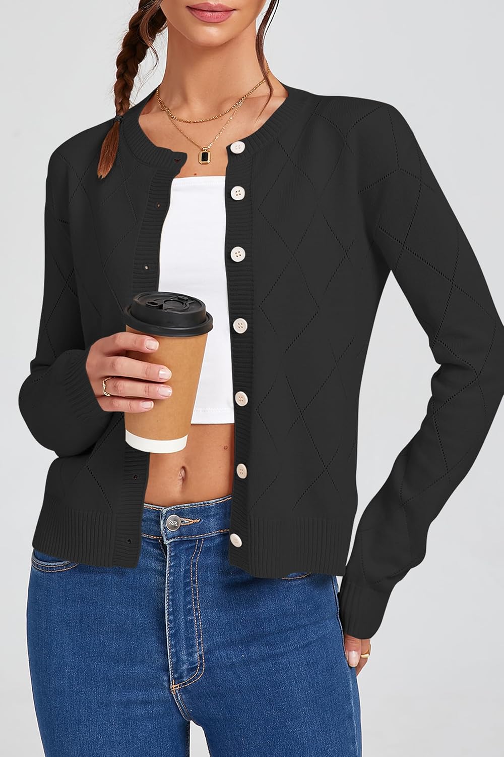 Cakulo Womens Cropped Cardigan Sweaters Lightweight Open Front Knit Cardigans Fall Outfits Fashion Clothes 2025 - Image 2