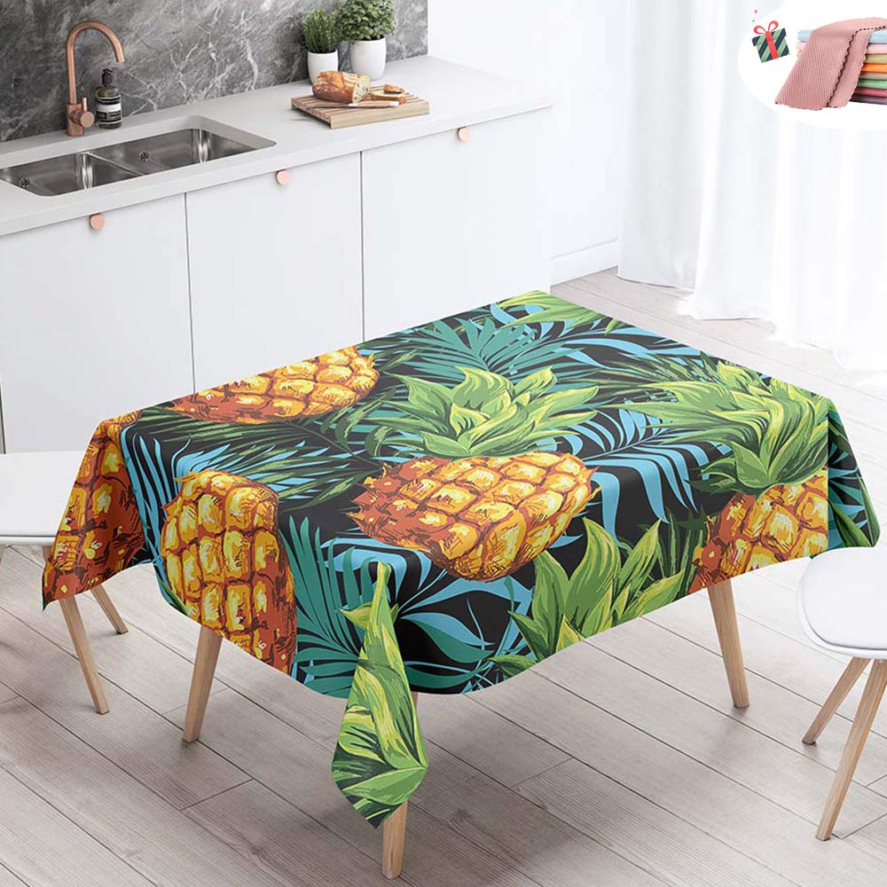 Morbuy Green Tropical Waterproof Table Cloths Rectangle, Stain-Resistant Tablecloth Easy Wipe Square Pineapple Print Oil-Proof Table Cover For Home Dining Garden Party Decorative (,60X60cm)