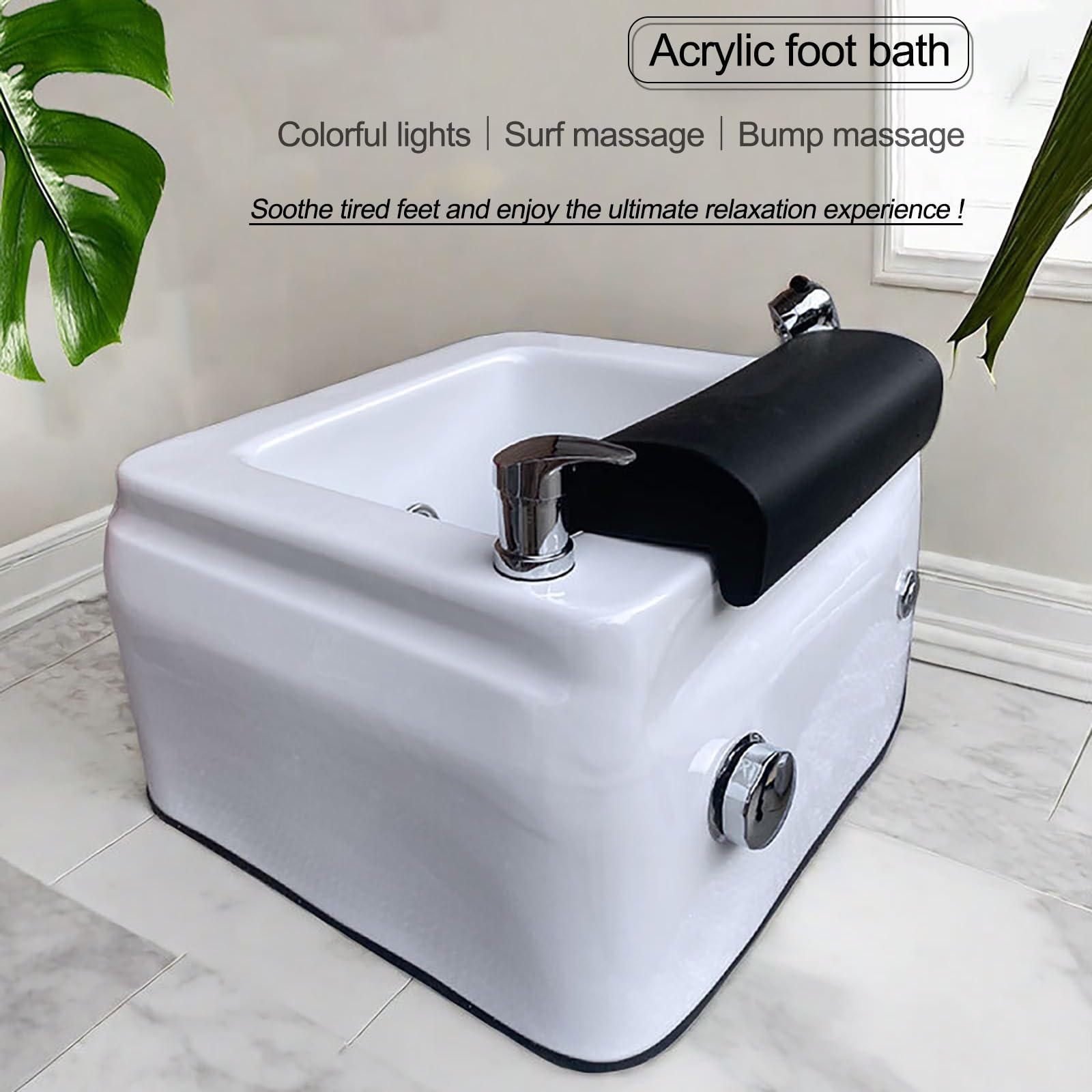 Akrylowa kwadratowa wanna do pedicure wanna spa wanna do kąpieli stóp wspiera moczenie w ciepłej i zimnej wodzie, z podnóżkiem pedicure i kolorową lampą do łagodzenia stresu stóp