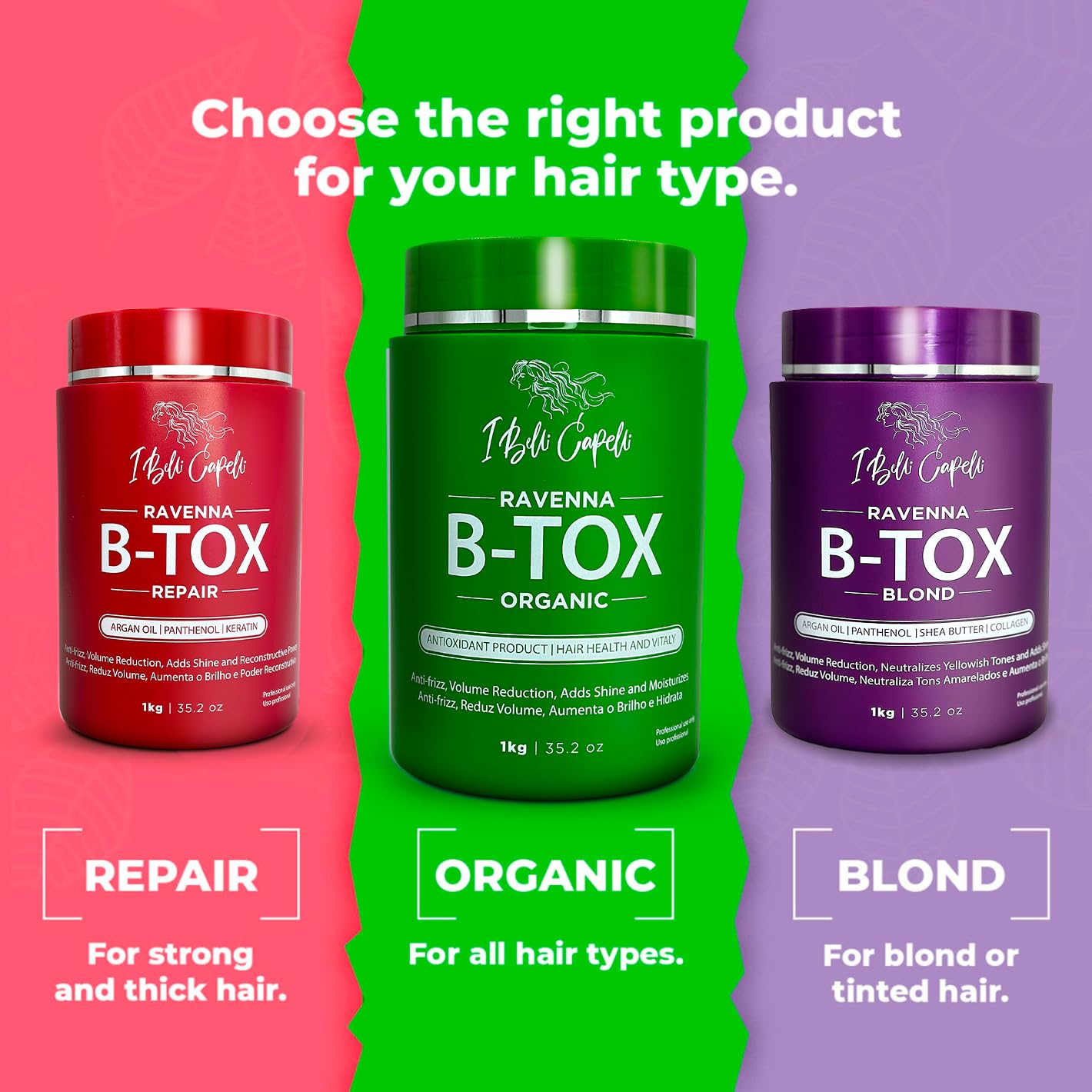 I Belli Capelli Ravenna B-tox Repair Kit - Hair Treatment & Argan Oil Mask 500g, Formaldehyde-Free, Anti-Frizz, Volume Reduction (Pack of 2)