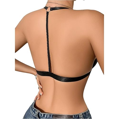SHENHE Women's Y Back Halter Bra Thin Strap Strapless No Padded Triangle Wireless Balconette Bra