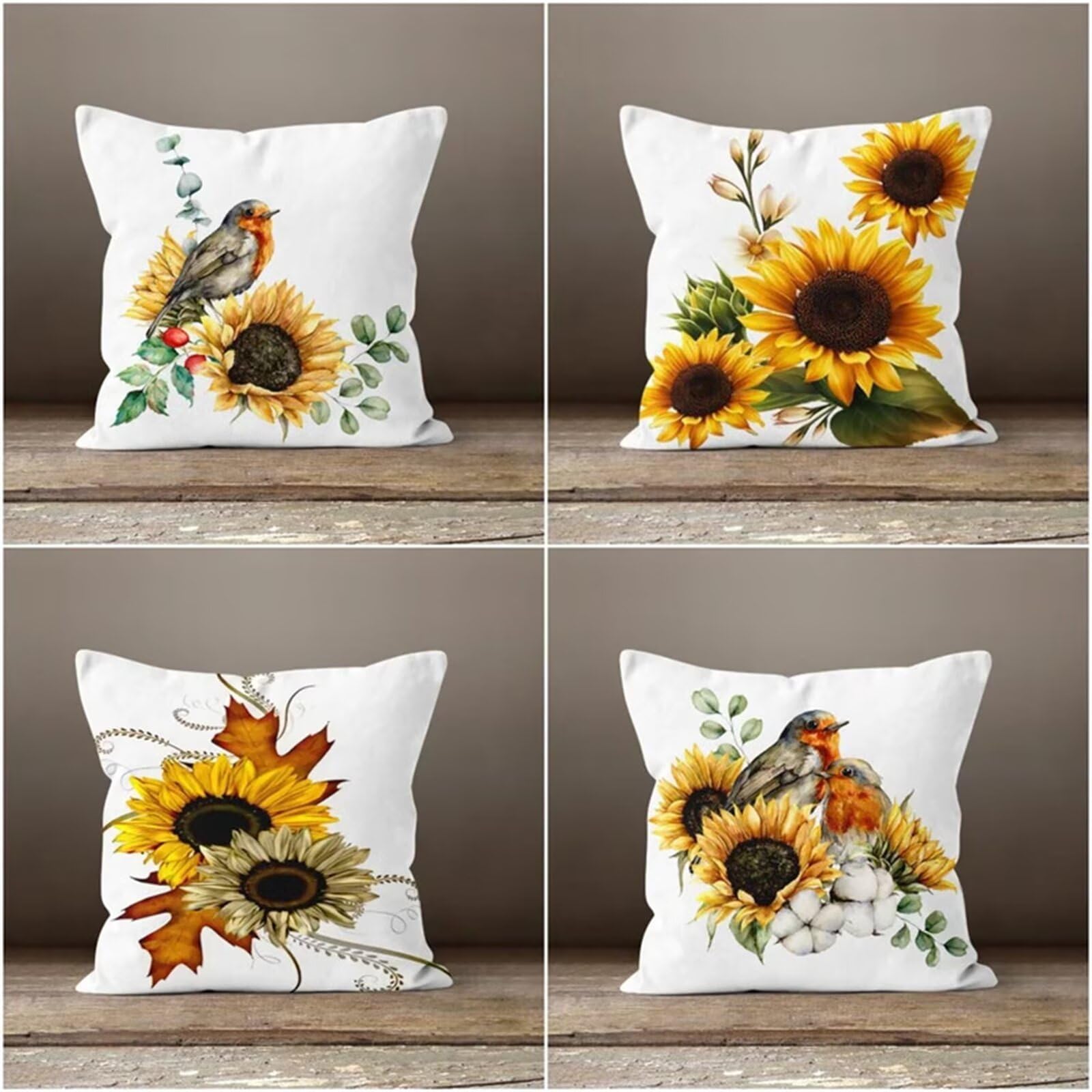 Heaen Outdoor Cushions Covers Waterproof 55x55 cm Set of 4 Square Linen Pillow Cases Animal Sunflower Decorative Dushions for Sofa Porch Patio Home Decor