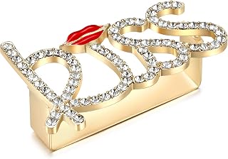 Punk Alloy Pyramid Ring Rhinestone Hip Hop Rapper Red Lip Kiss Ring Costume Jewelry, 2 Finger Size