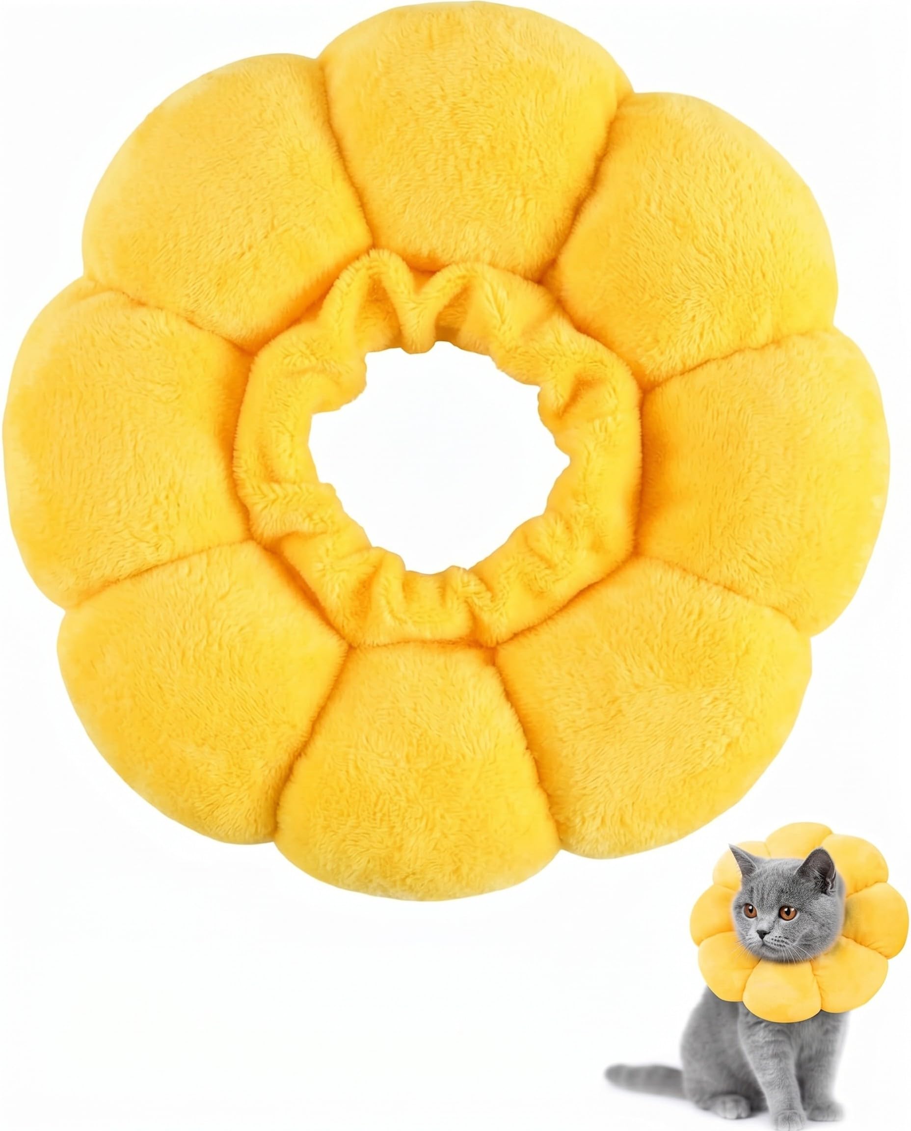 Collerette Chat Anti-Léchage Jaune, 1 Pièce Collier Élisabéthain Pour Chat 6-9Kg, Collier Médical Post-Opératoire Tournesol Doux