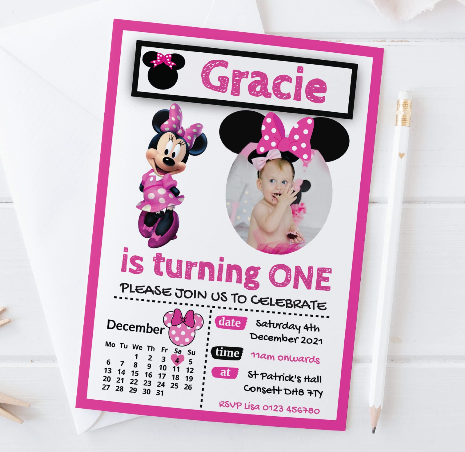 Personal Moments White 10 Personalised Disney Minnie Mouse Invitations Mickey Mouse Birthday Party Invites Photo Cards