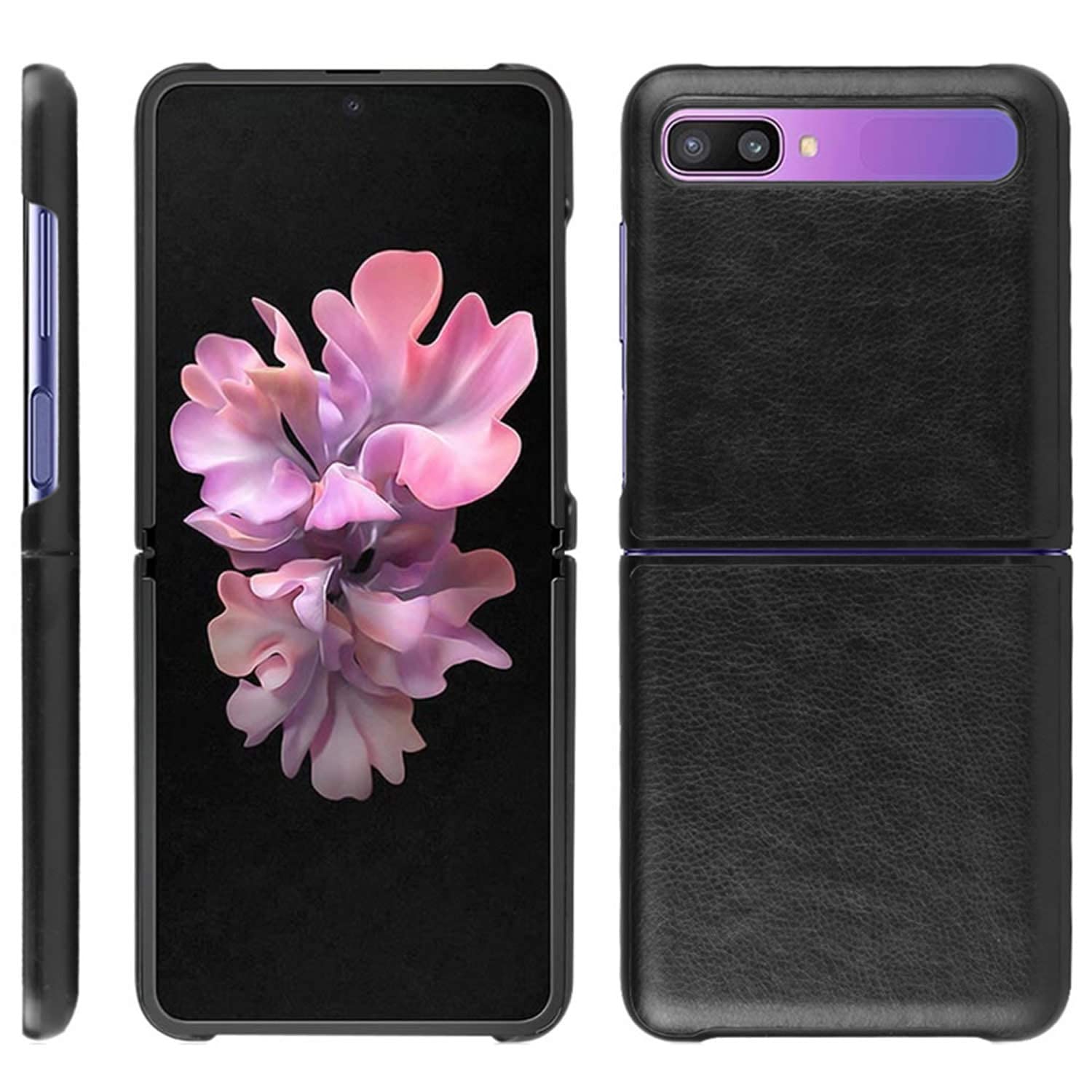 ELECDON Case for Samsung Galaxy Z Flip Case, Retro PU Leather Ultra Slim Shockproof Back Bumper Protective Case Cover for Samsung Z Flip Phone Cover Case (Black)