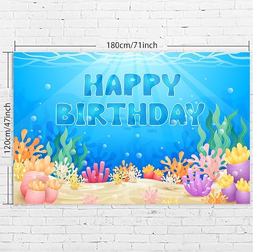 Miniatura 3 de Pancarta de feliz cumpleaños bajo el mar, telón de fondo de animales oceánicos bajo el mar, decoración temática de decoración para niños y niñas,
