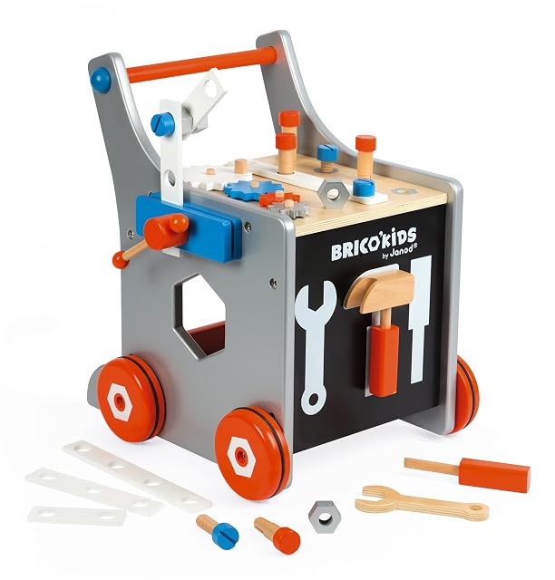 Janod - Mi Primer Juego de Construcción - Carrito de Bricolaje de Madera - Magnético - Imitación & Aprendizaje