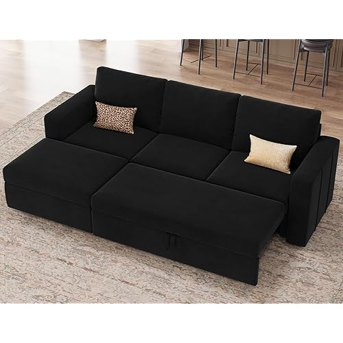 Belffin Modular Sectional Sleeper Sofa with Pull Out Couch, L Shaped Sleeper Pull Out Bed, Convertible Sectional Couches for Living Room, Black