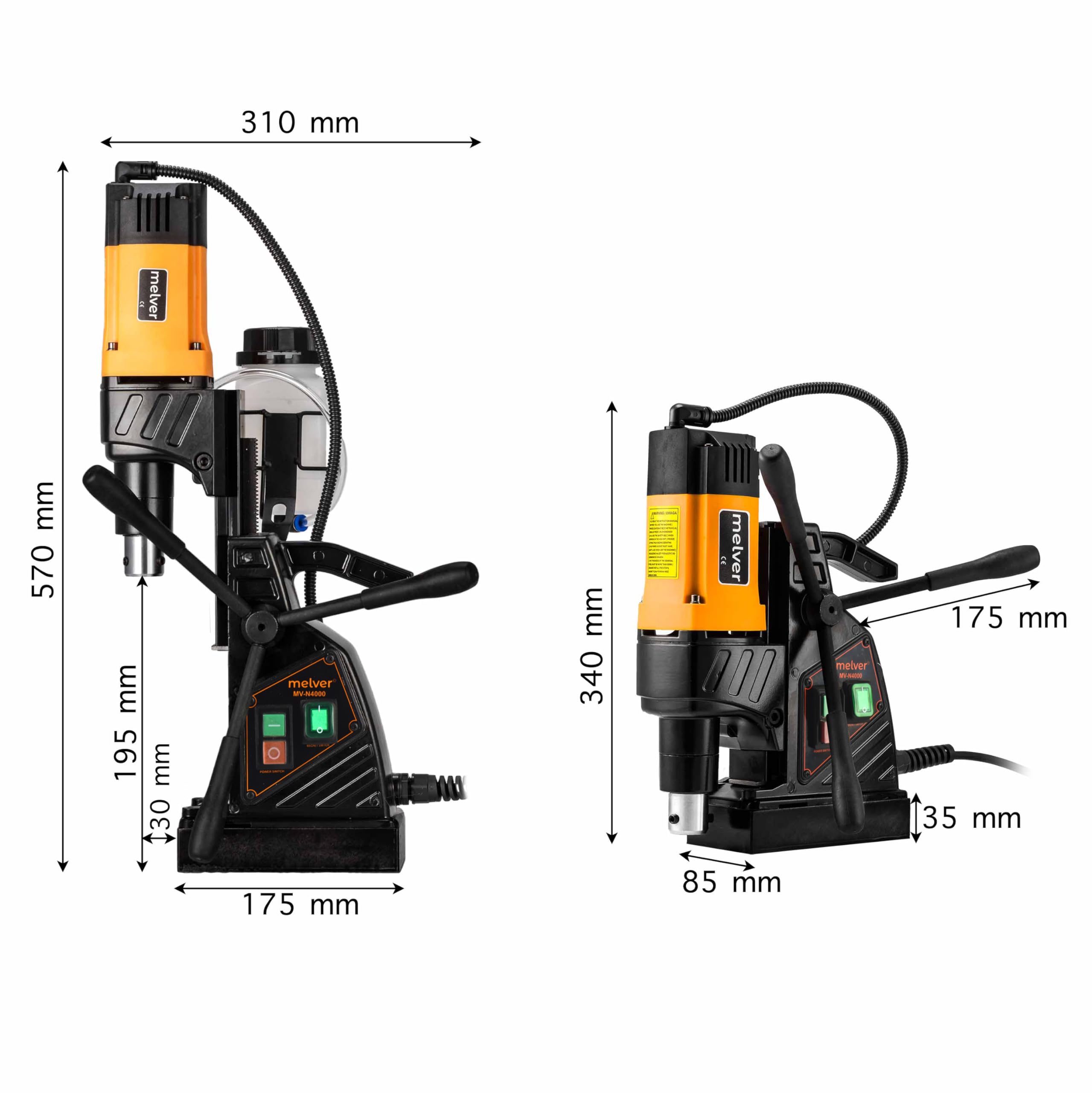 Trapano magnetico a nucleo, leggero, industriale, con Weldon e Borcope, mandrino Fi-40 mm/1480 W/10 kg/690 giri/min