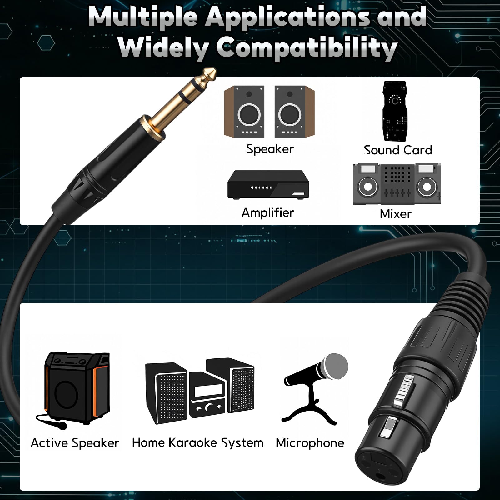 Sabary Paquete de 4 cables de micrófono TRS a XLR hembra estéreo de 25 pies de 1/4 pulgadas (6.35 mm) Cable de conexión de un cuarto de pulgada a 3 pines, audio equilibrado de alta fidelidad para