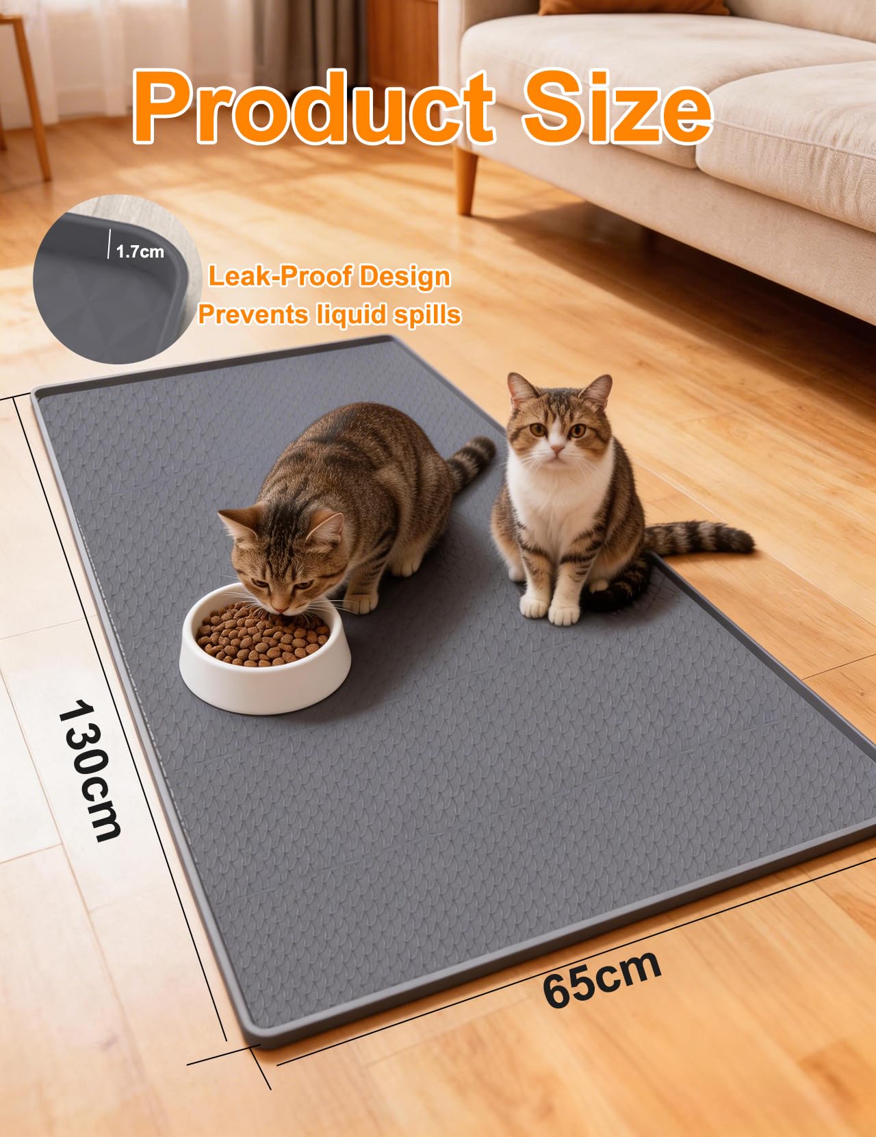 Alfombrilla Arenero Gato130×65 cm, XXL Alfombra Gatos Arenero, Tapete Silicona Impermeable, Antideslizante y Fácil de Limpiar, para Recoger Arena Hogares de Varios Gatos