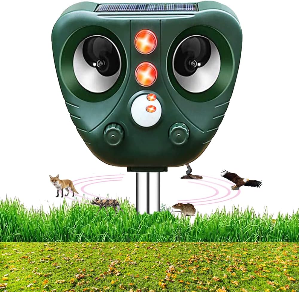 SUMHEN Ultrasonic Fox Repellent, Solar Powered Cat Repellent, Waterproof Garden Animal Scarer Repellent,Motion Sensor Led Flashing Light Garden,Cats, Dogs,Rats, Foxes,Snake,Wild Animals etc, Green