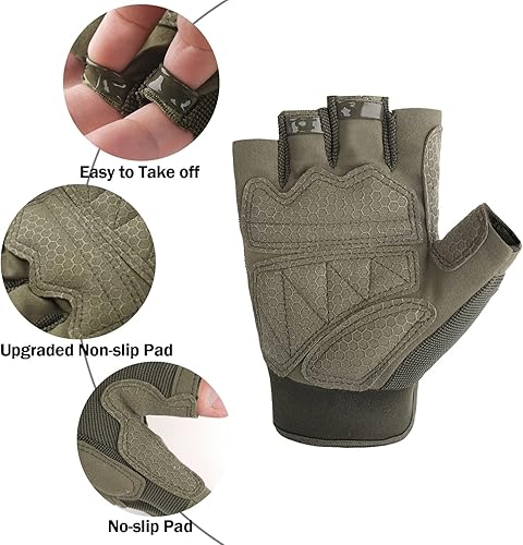 Miniatura 3 de FIORETTO Guantes sin dedos, guantes Airsoft, guantes de medio dedo para conducir, ciclismo, tiro, caza, motocicleta, escalada, trabajo al aire libre