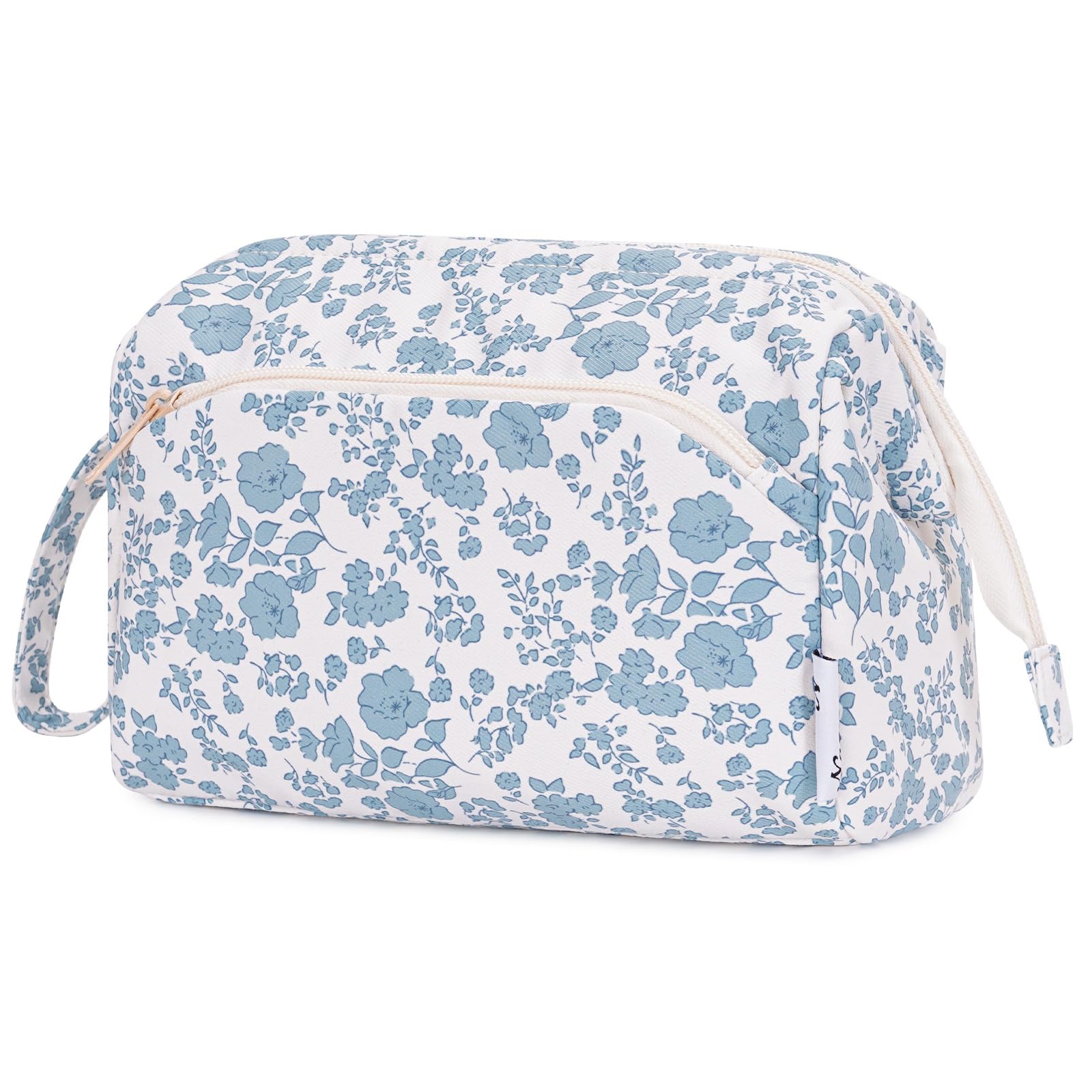Narwey Cute Floral Makeup Bag Wide-open Make up Bag Travel Cosmetic Organizer Toiletry Bag for Cosmetics Toiletries Accessories (Little Blue Flower)
