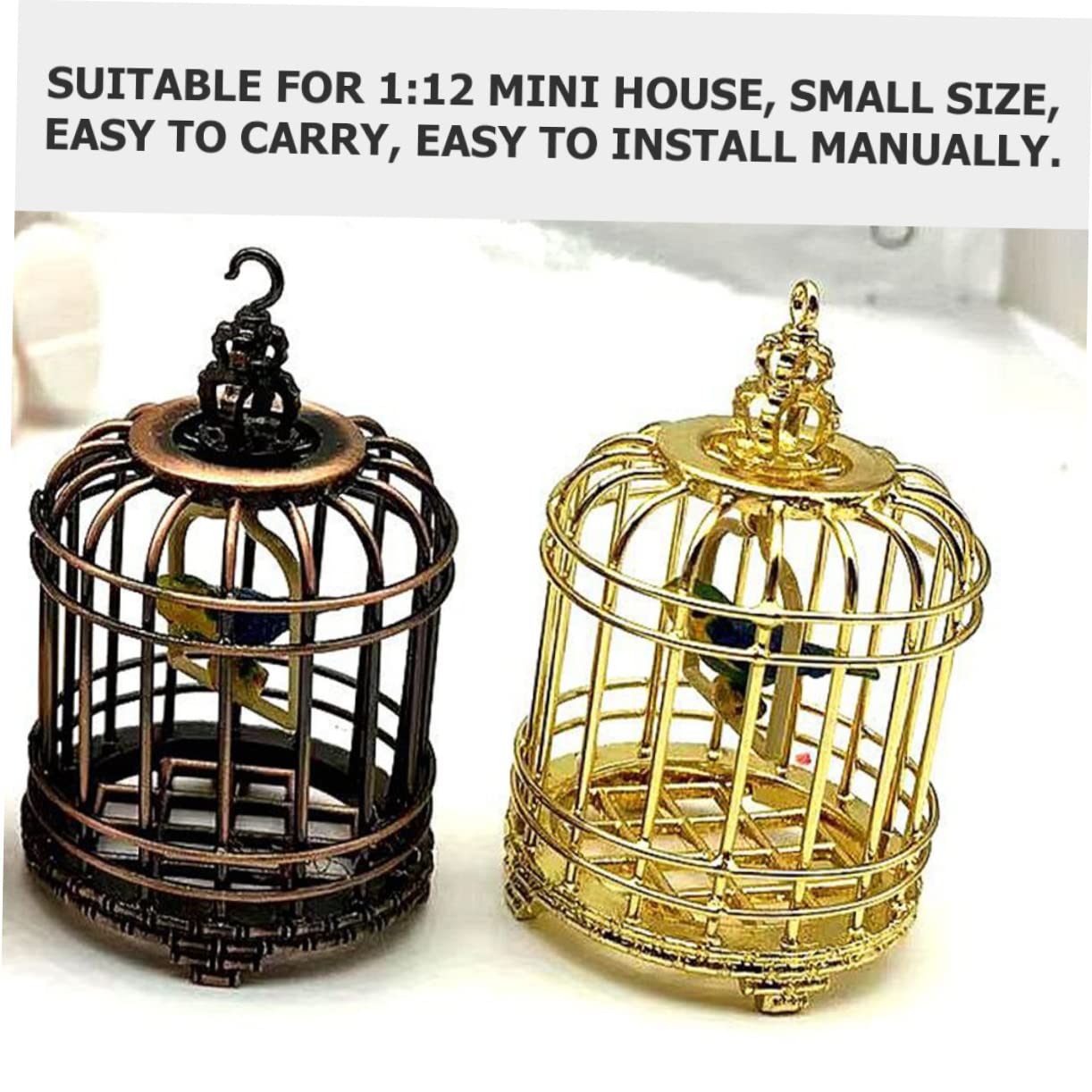 Amazon | Milisten ミニチュア鳥かご 金属製 1:12 ゴールデンカラー
