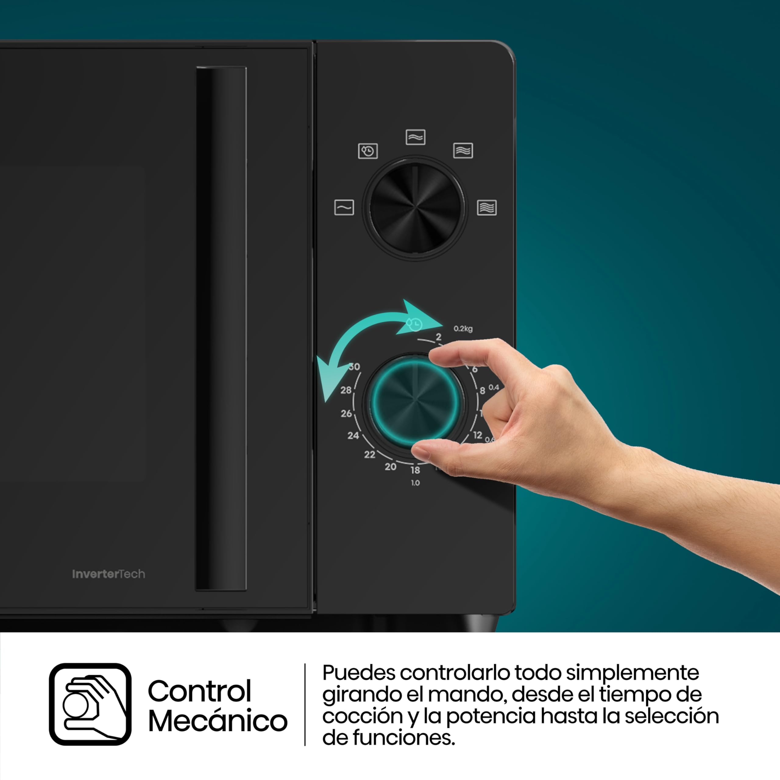 Hisense H20MOBP1HI - Microondas 20 Litros, 700W, Inverter Expert, Descongelación Rápida, Calentamiento Uniforme, Silencioso, Revestimiento Cerámico, Cristal Premium, Modo ECO, 5 Programas