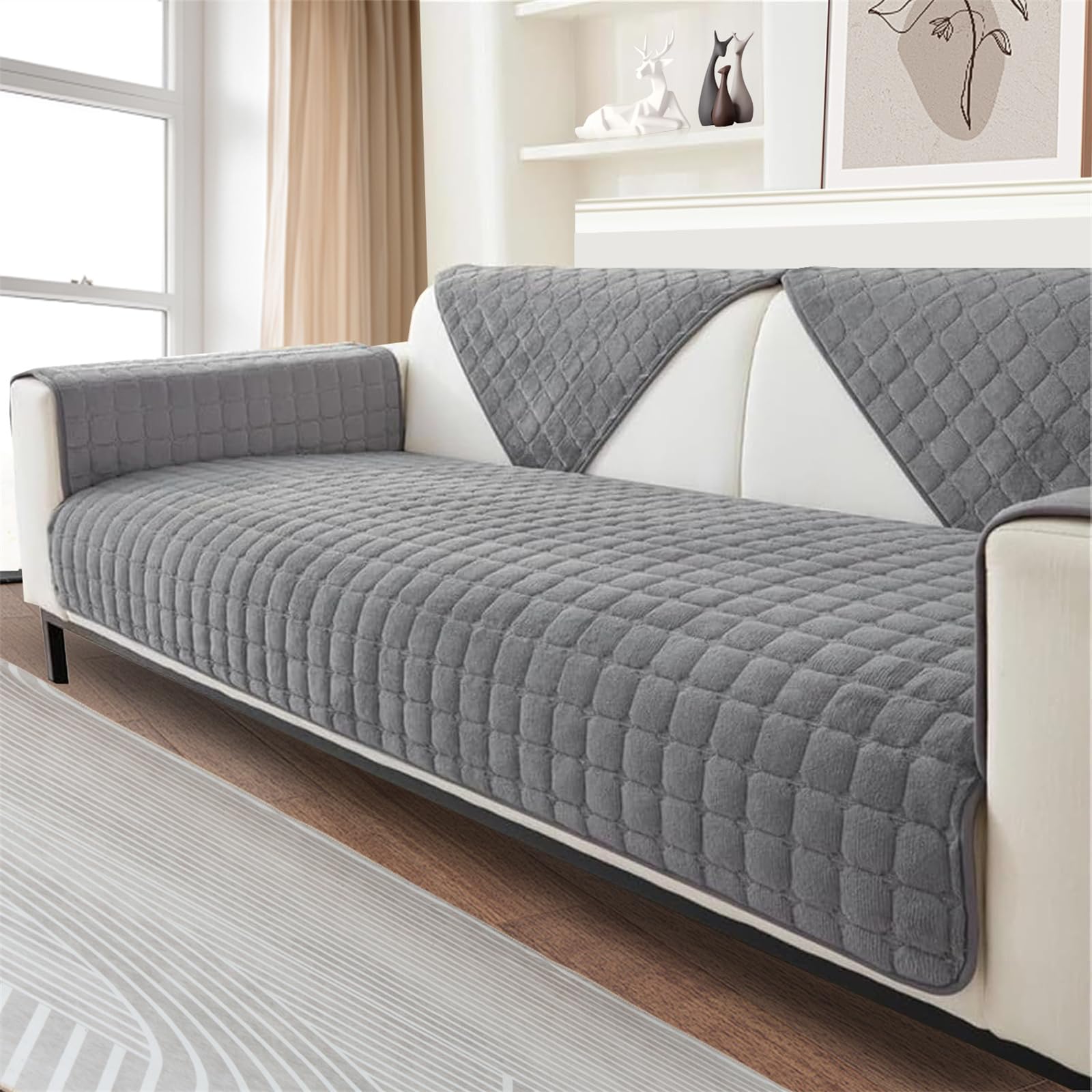 FASCINATDECO Soft Flannel Sofa Covers, Sofa Cushion Covers, Non-Slip Sofa Cover 1 2 3 Seater Couch Covers for Sectional Sofa, Sofa Slipcovers L Shape Furniture Protector (Grey,30x50cm) — image 1
