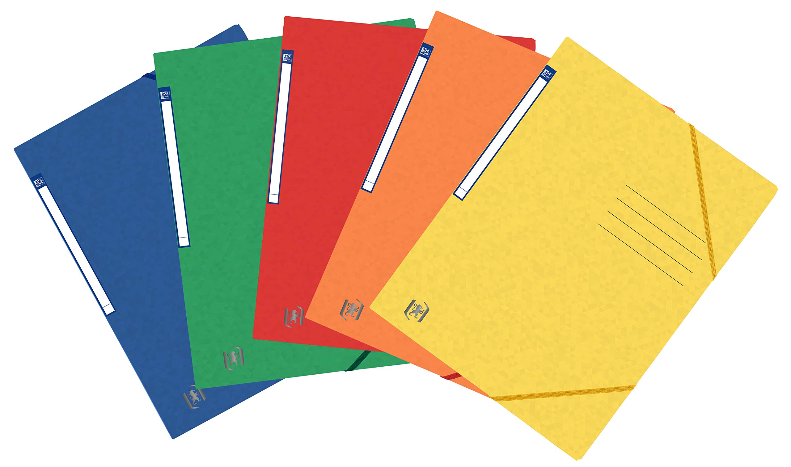 Oxford A4 Corner Fasteners Without Flaps, Made of Cardboard, Assorted with 5 Colours, Pack of 10, Green, Blue, Yellow, Orange, Red