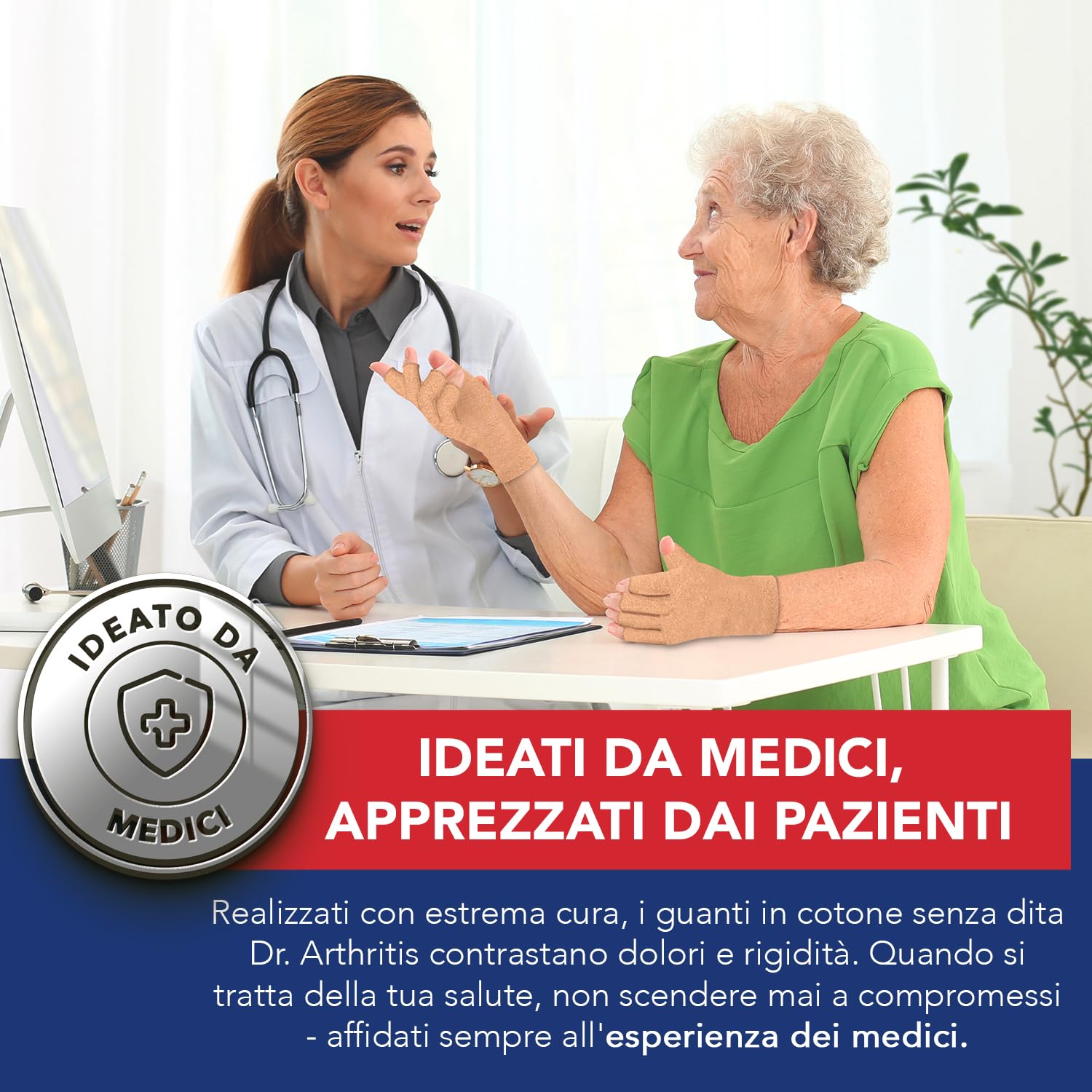 Tutore Polso a Compressione Ideato da Medici – Guanti Senza Dita per Artrosi alle Mani – Polsiera Ortopedica per Alleviare Tunnel Carpale, Gonfiore e Infiammazioni (Beige, 1 Paio, Taglia M)