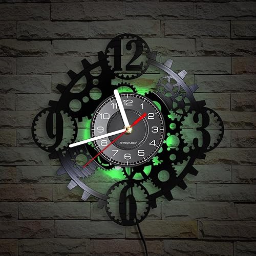 Miniatura 6 de Reloj de pared LED de vinilo de 12 pulgadas con 7 modos luminosos, reloj de pared con luz nocturna analógica silenciosa y sin tictac con números