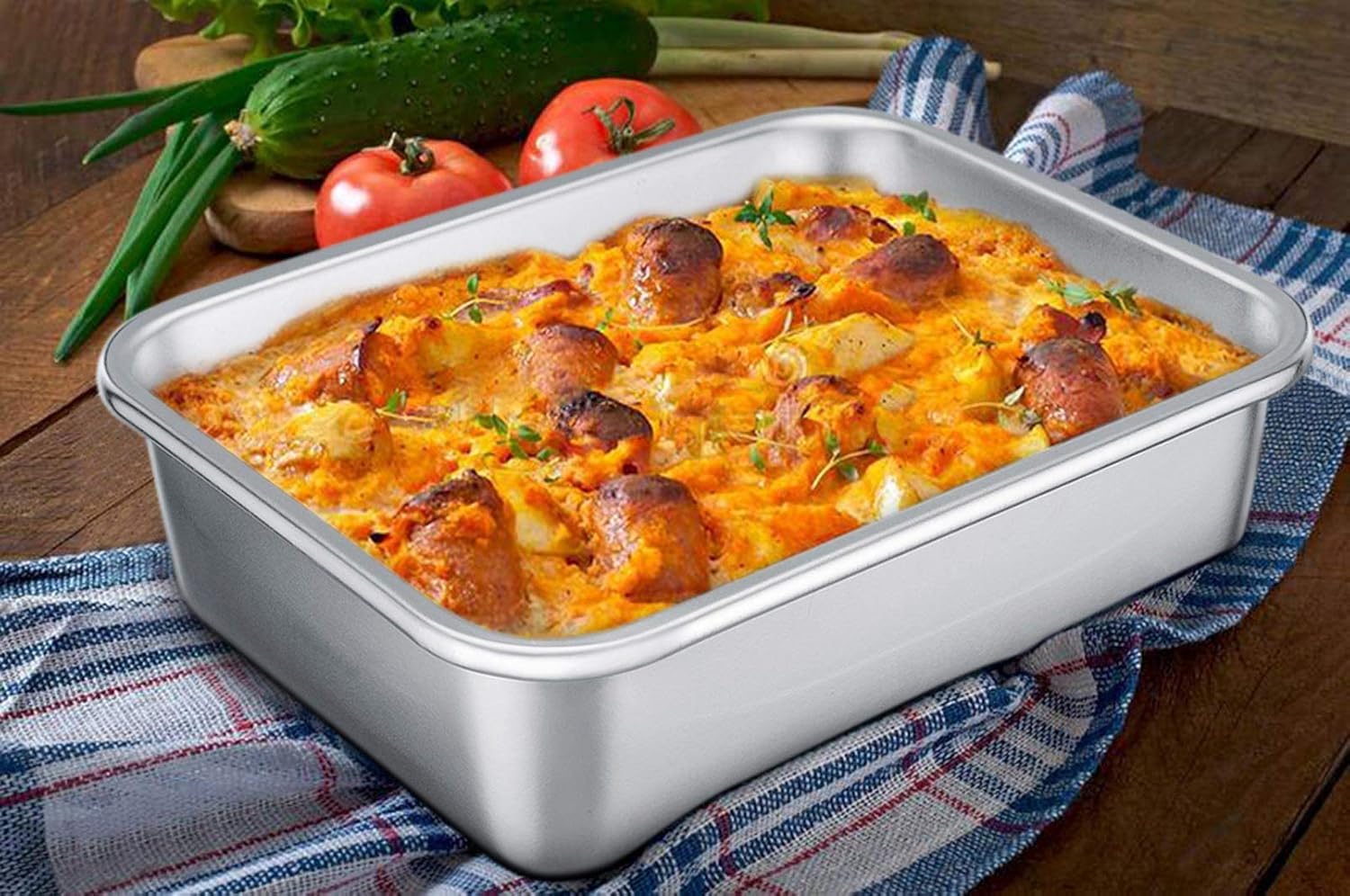 TeamFar Rectangular Cake Pan Brownie Pan, Stainless Steel Lasagna Casserole Baking Pan, 8’’x10’’x3’’, Rust Free & Non Toxic, Easy Clean & Dishwasher Safe - Image 5