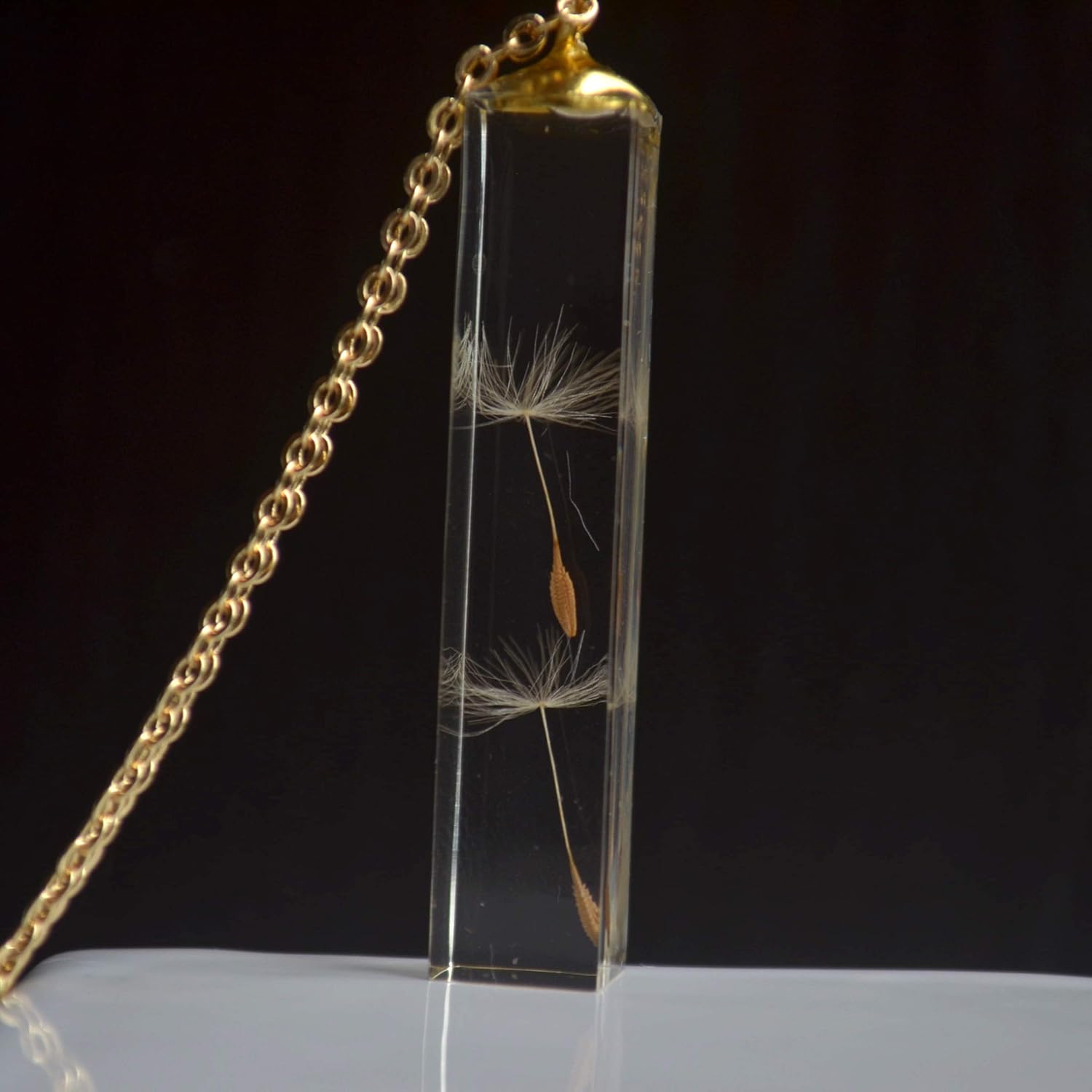 Dandelion with 2 Wishs Make a Wish Real Flowers 3D Cube Resin Pendant 18k Gold Plated Necklace for Women Handmade - Image 3