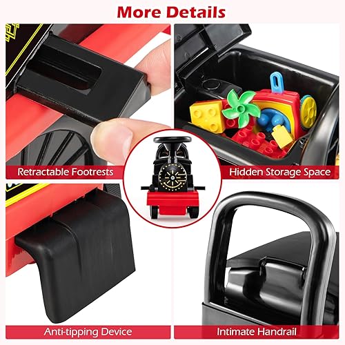 Vista 56 de OLAKIDS Tren de paseo para niños con pista, juguete eléctrico de 6 V con luces y sonidos, reposapiés retráctil, almacenamiento debajo del asiento