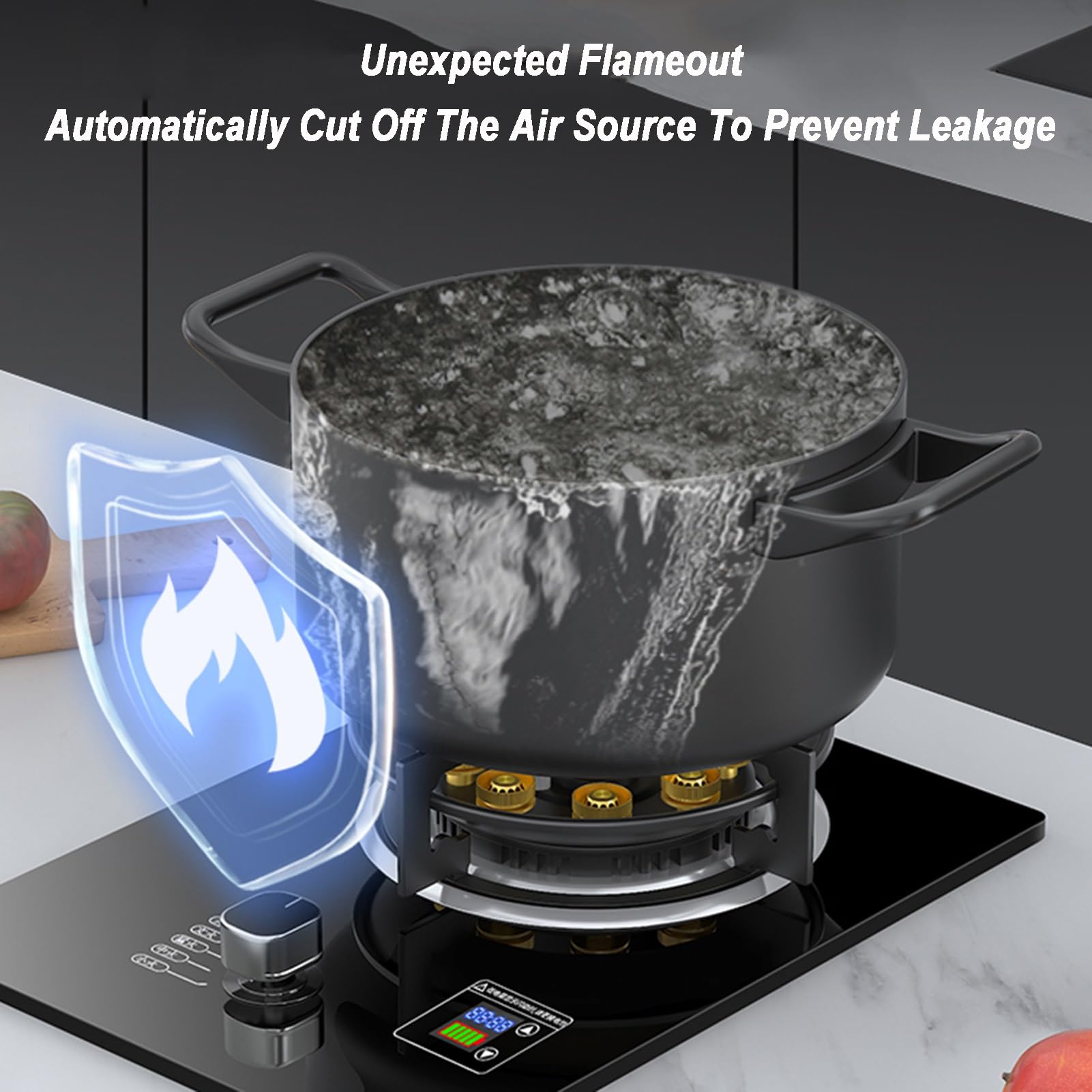 1 Cuisinière À Gaz, Brûleur En Verre Trempé Tout En Cuivre, Cuisinière De Conversion Au Gaz Naturel/gaz Liquéfié De 5,2 KW, Cuisinière À Gaz De Bureau/intégrée, Avec Protection Contre Les Flammes(NG)